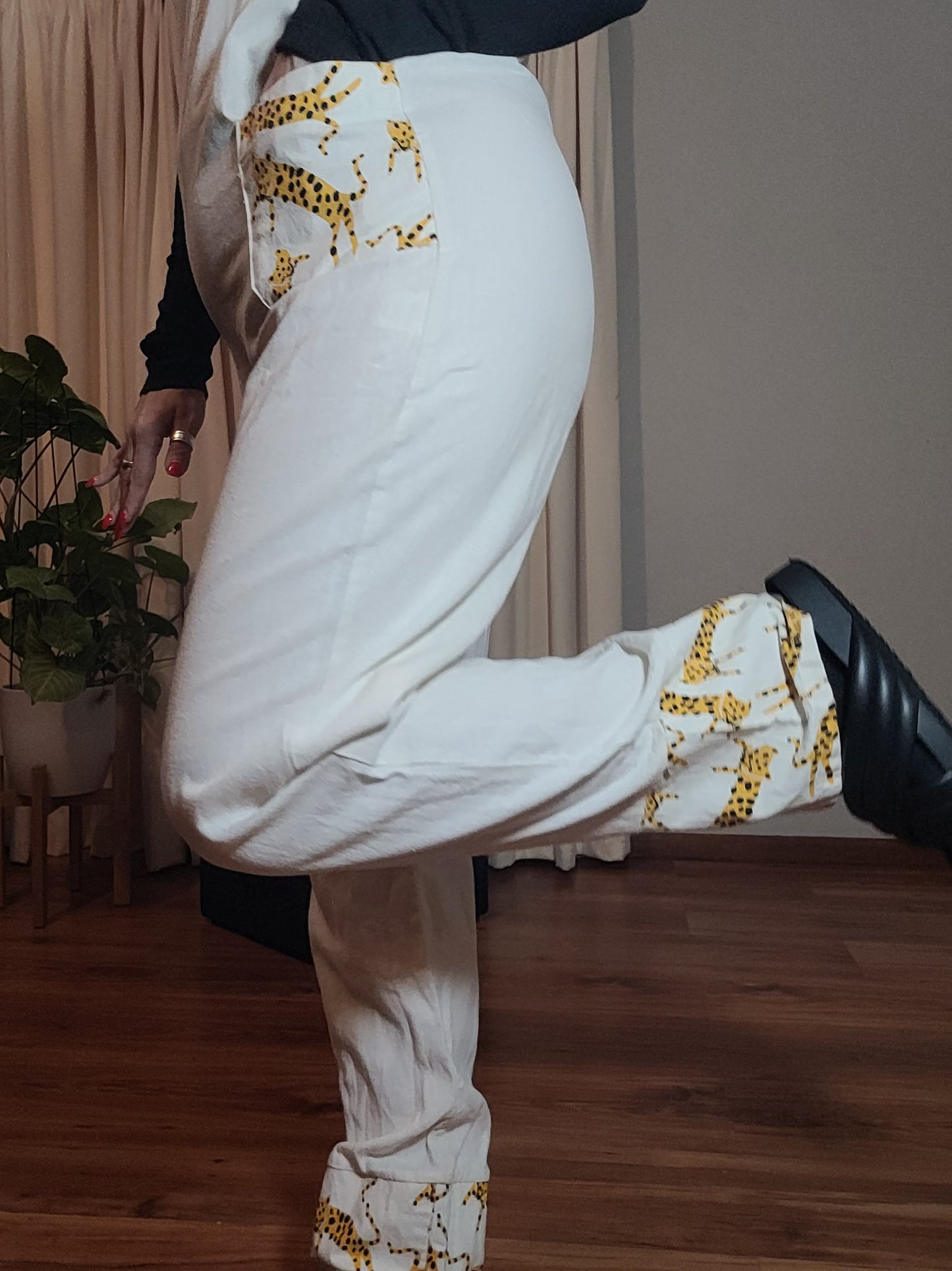 Cream Dungarees - Overalls with Cheetah Details