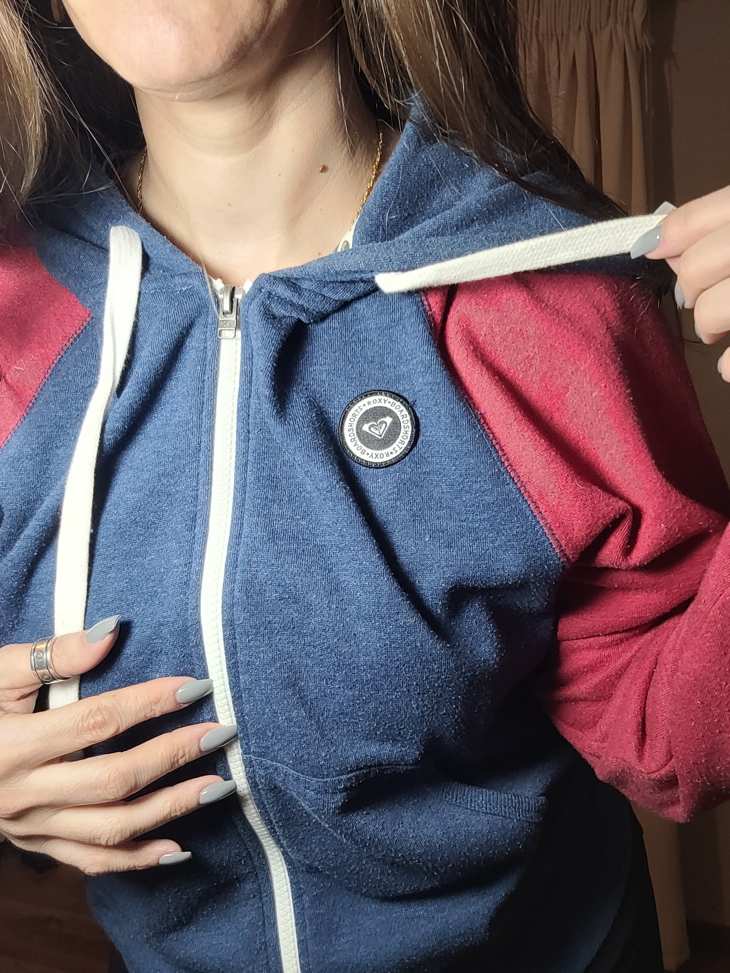 Zip up Roxy Hoodie Jacket in Blue Red