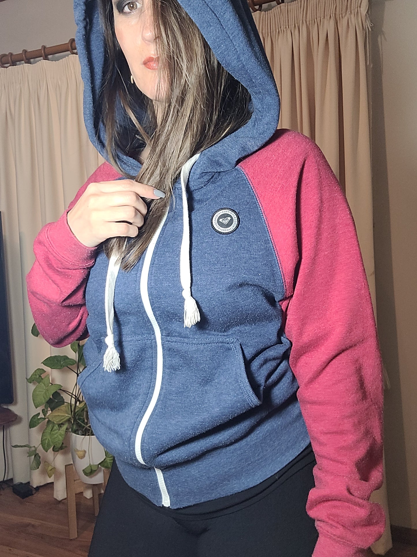 Zip up Roxy Hoodie Jacket in Blue Red