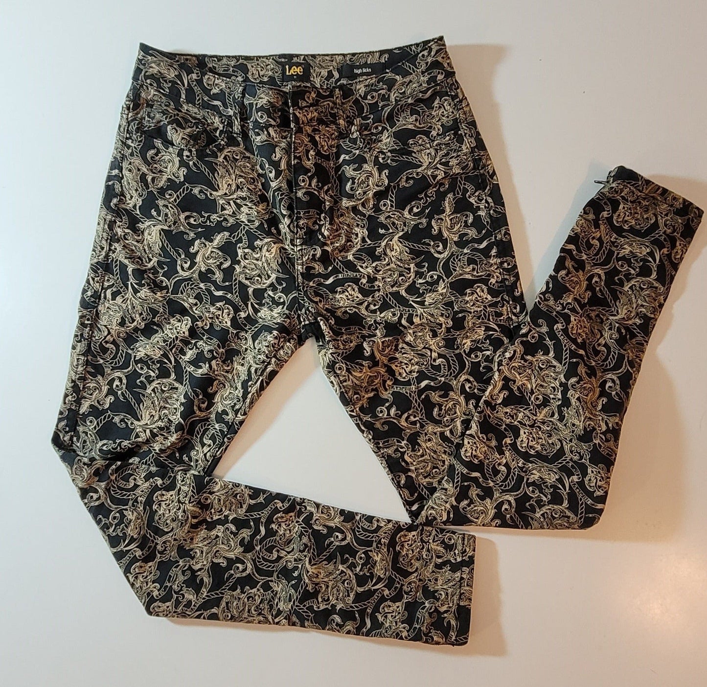 Lee Womens Size 10 High-Waisted Jeans / Skinny Jeans Beige / Black / Pattern RRP$169