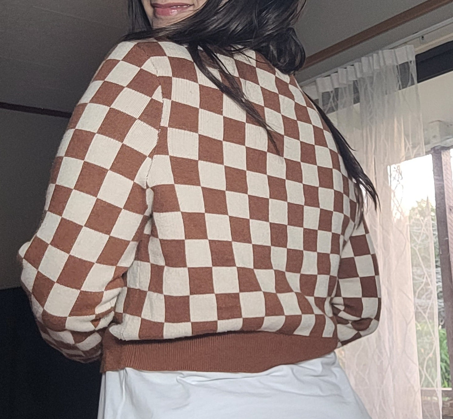 Preloved Brown Plaid Crop Top - Coat - Sweater by CottonOn