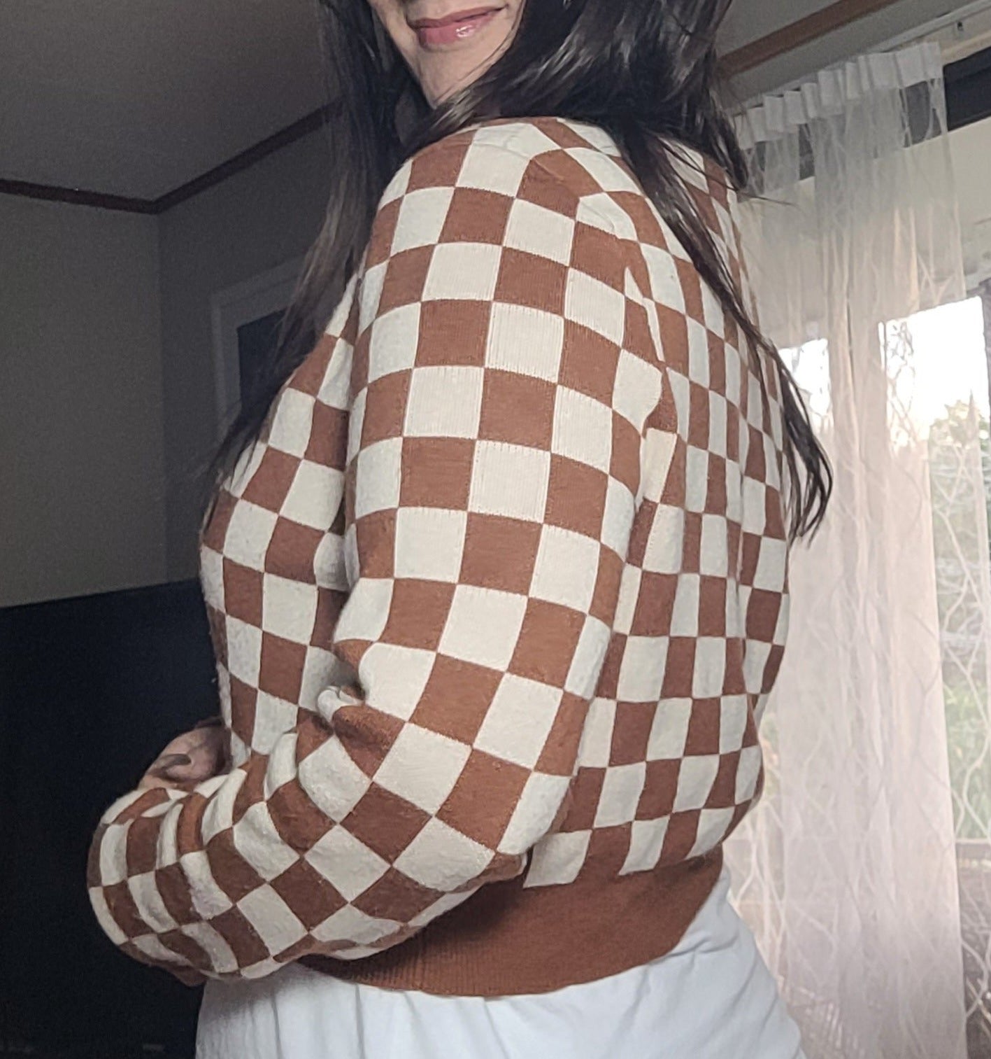 Preloved Brown Plaid Crop Top - Coat - Sweater by CottonOn