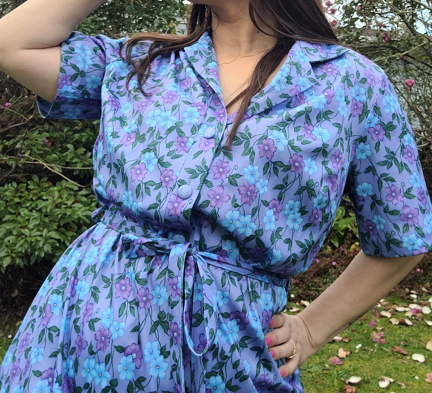 Timeless Floral Eves St. Clair Vintage Dress with Belt - Size 14