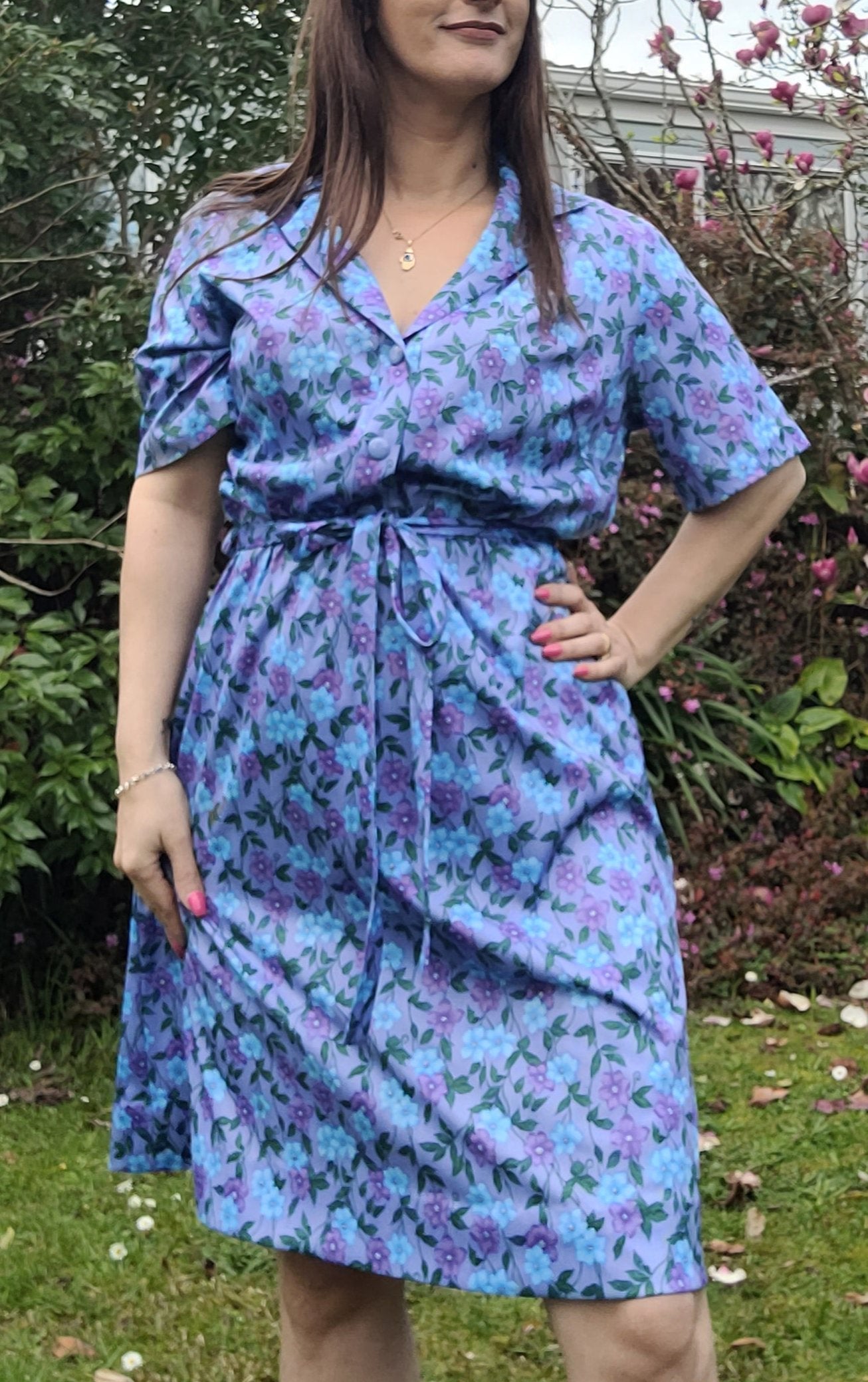 Timeless Floral Eves St. Clair Vintage Dress with Belt - Size 14