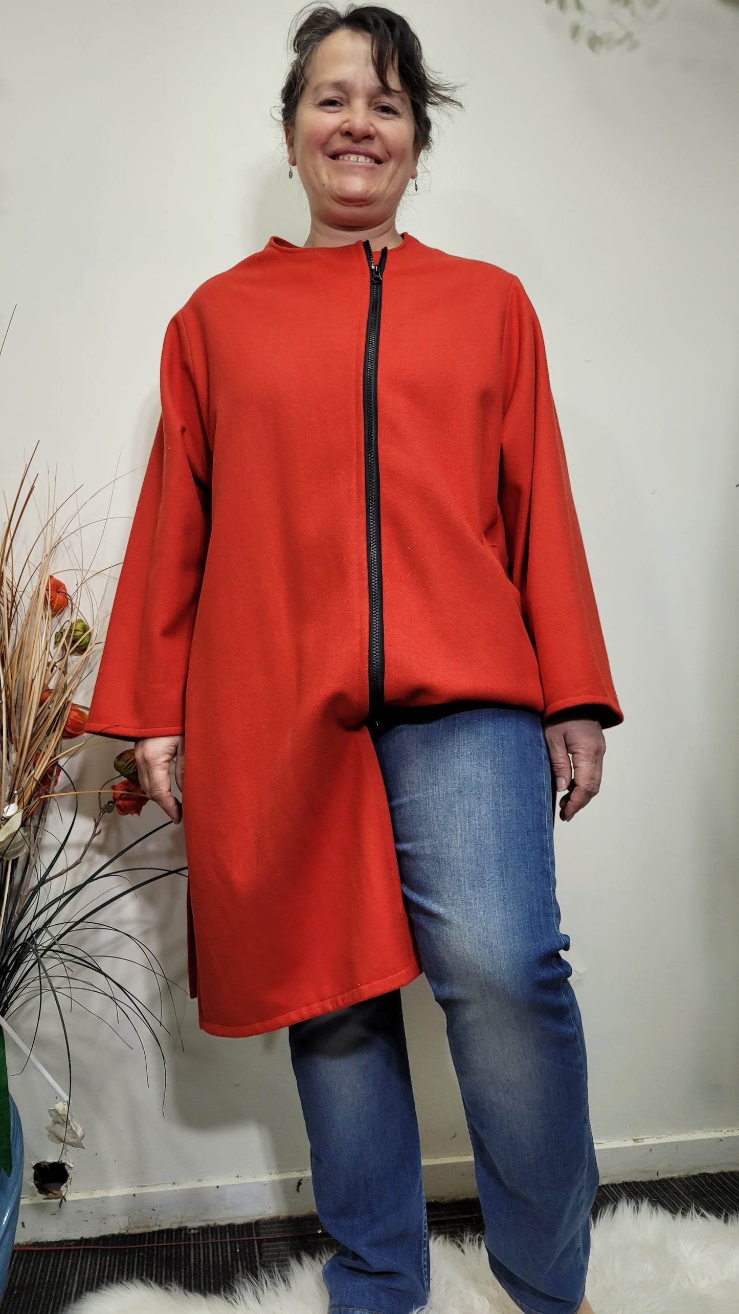 Italian Coat Erri Milano Brand Coat - Vibrant Coral Orange-Red - Made in Italy Preloved trench Jacket