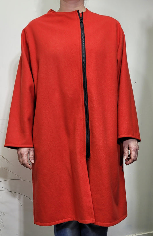 Italian Coat Erri Milano Brand Coat - Vibrant Coral Orange-Red - Made in Italy Preloved trench Jacket