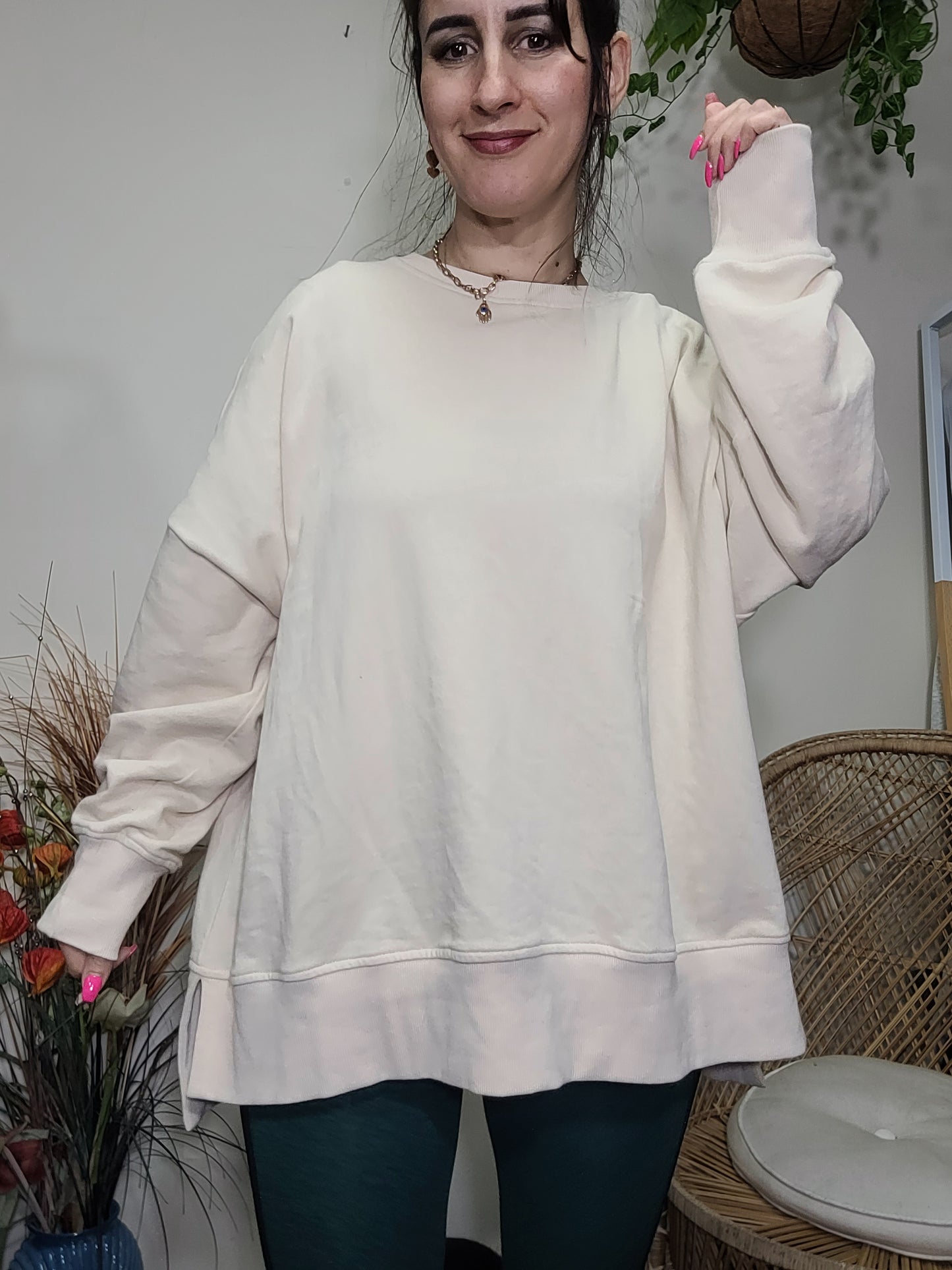 Beige crewneck Plus size Top Sweater