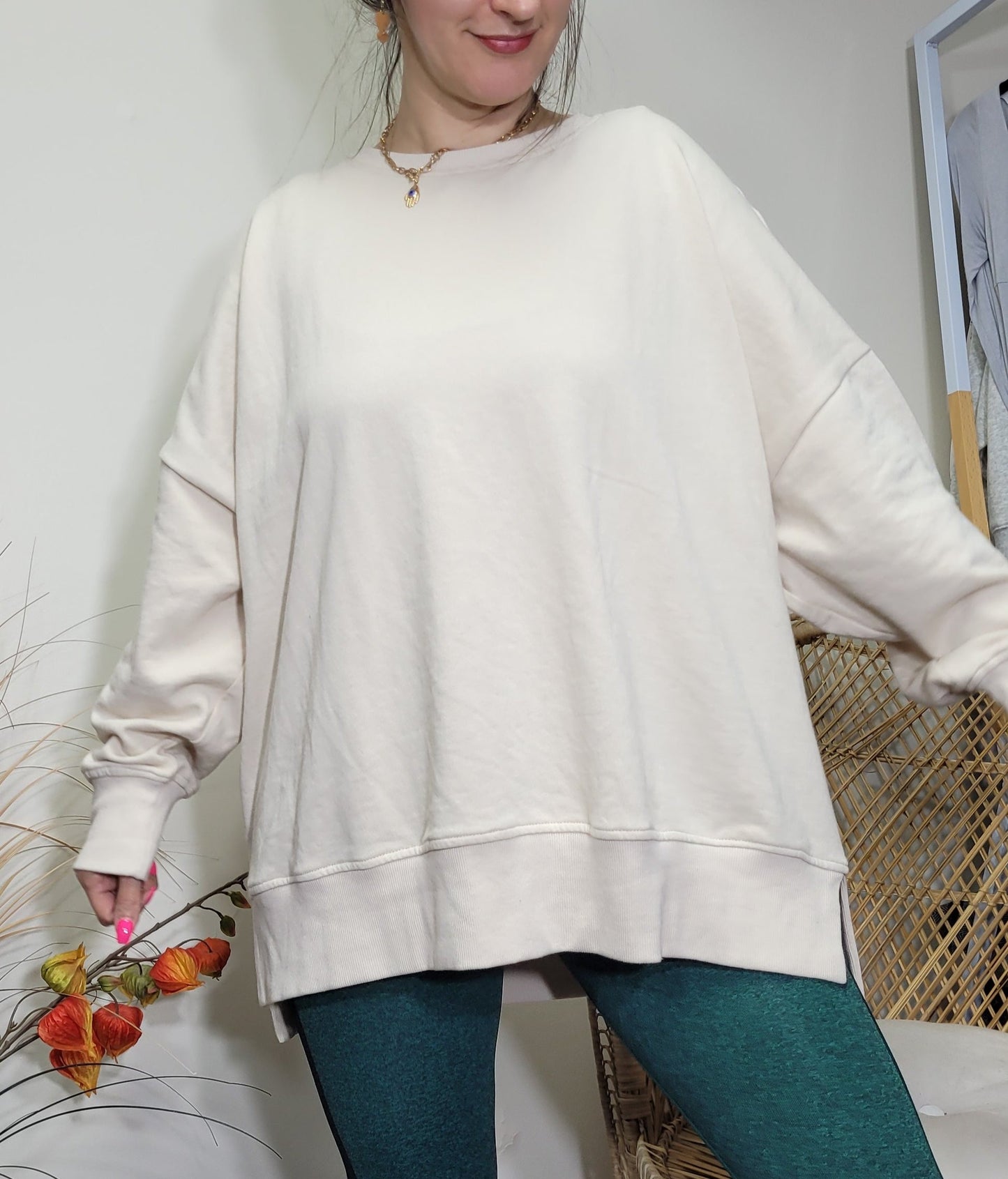 Beige crewneck Plus size Top Sweater