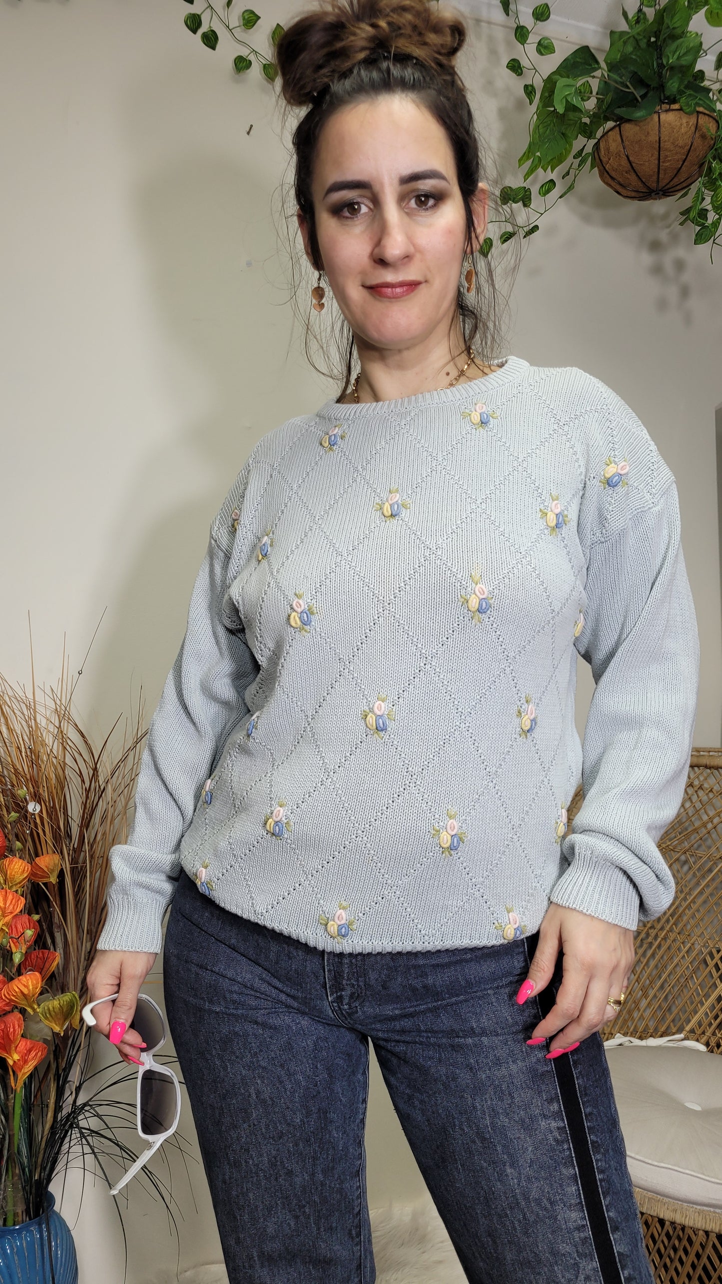 Vintage sweater baby blue knit Sweater Second Hand Top