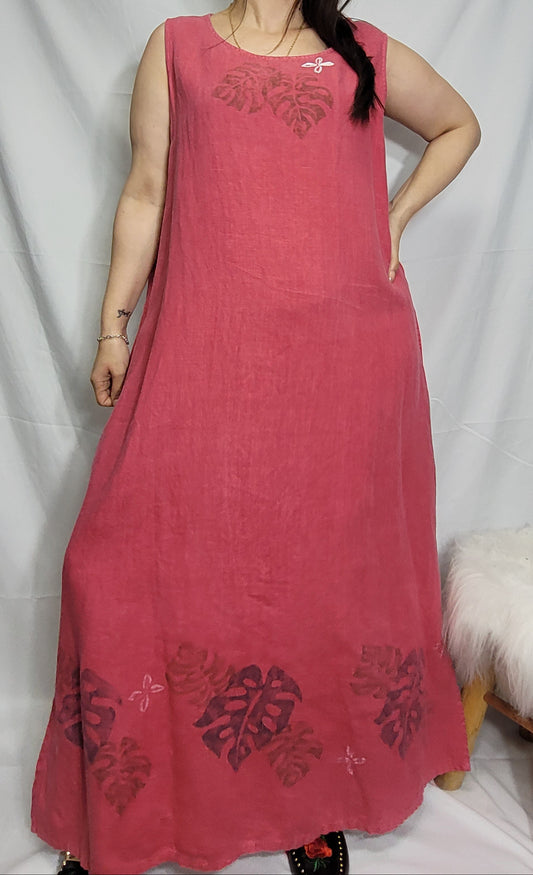 A pink linen maxi dress with empire line detail and pockets in good preloved condition. available online and auckland