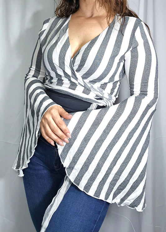 Bell Sleeves stripped Top - Wrap top