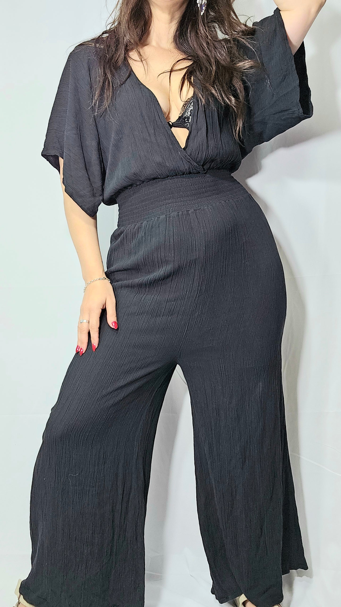 preloved black wide leg jumpsuit Max brand size 14 in good preloved condition. Available at our online thrift store paothrift.co.nz