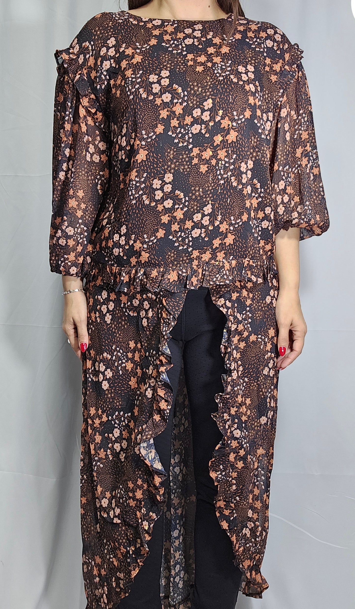 NWT Grace floral black wallflower blouse - Sheer overdress Size XL
