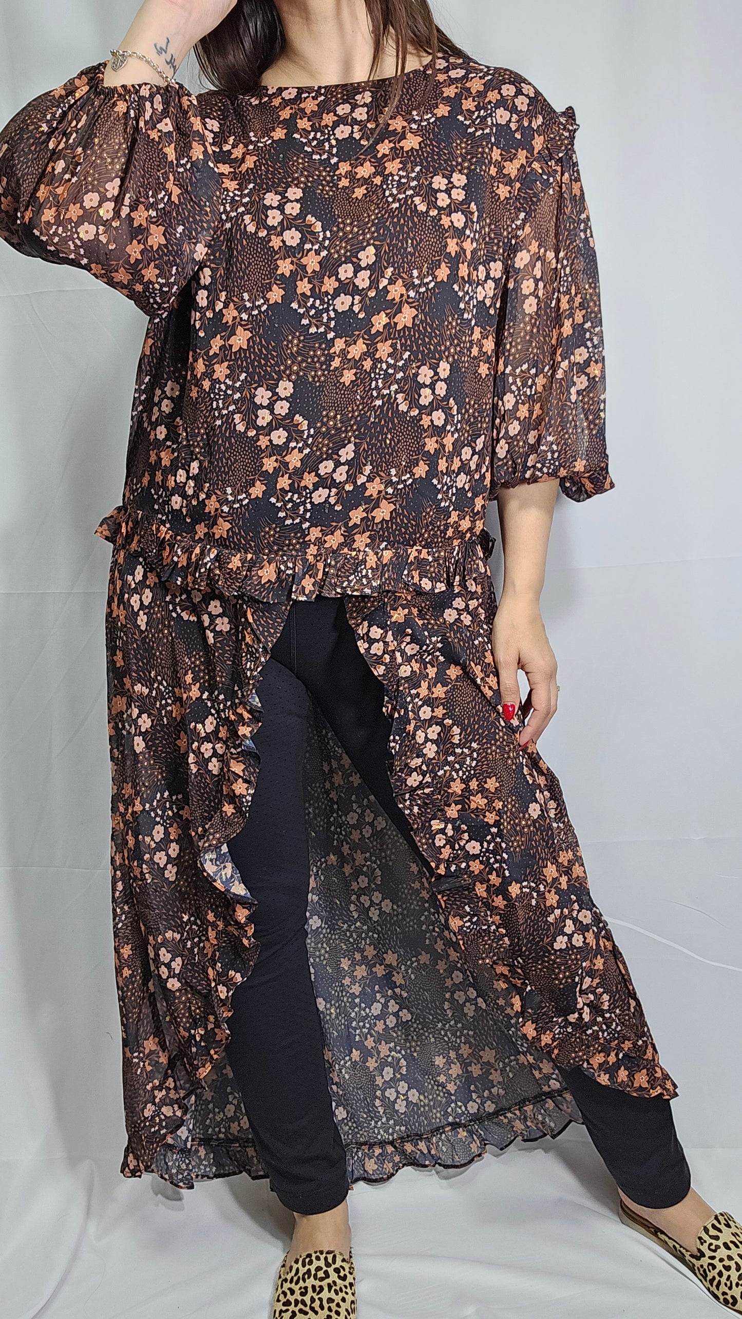 NWT Grace floral black wallflower blouse - Sheer overdress Size XL