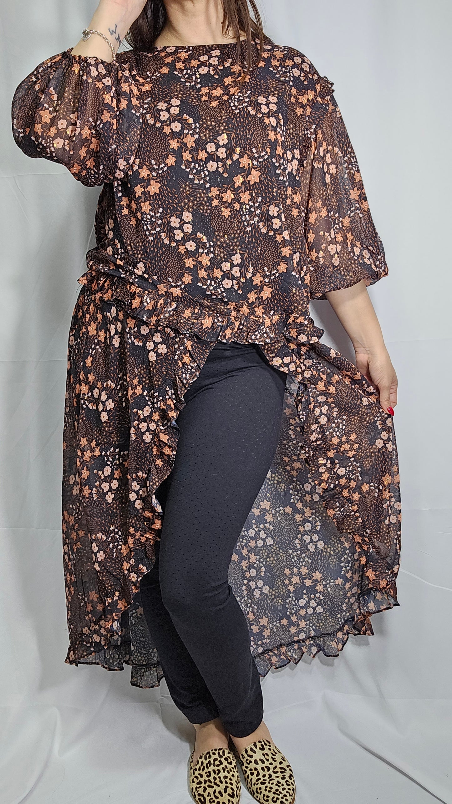 NWT Grace floral black wallflower blouse - Sheer overdress Size XL
