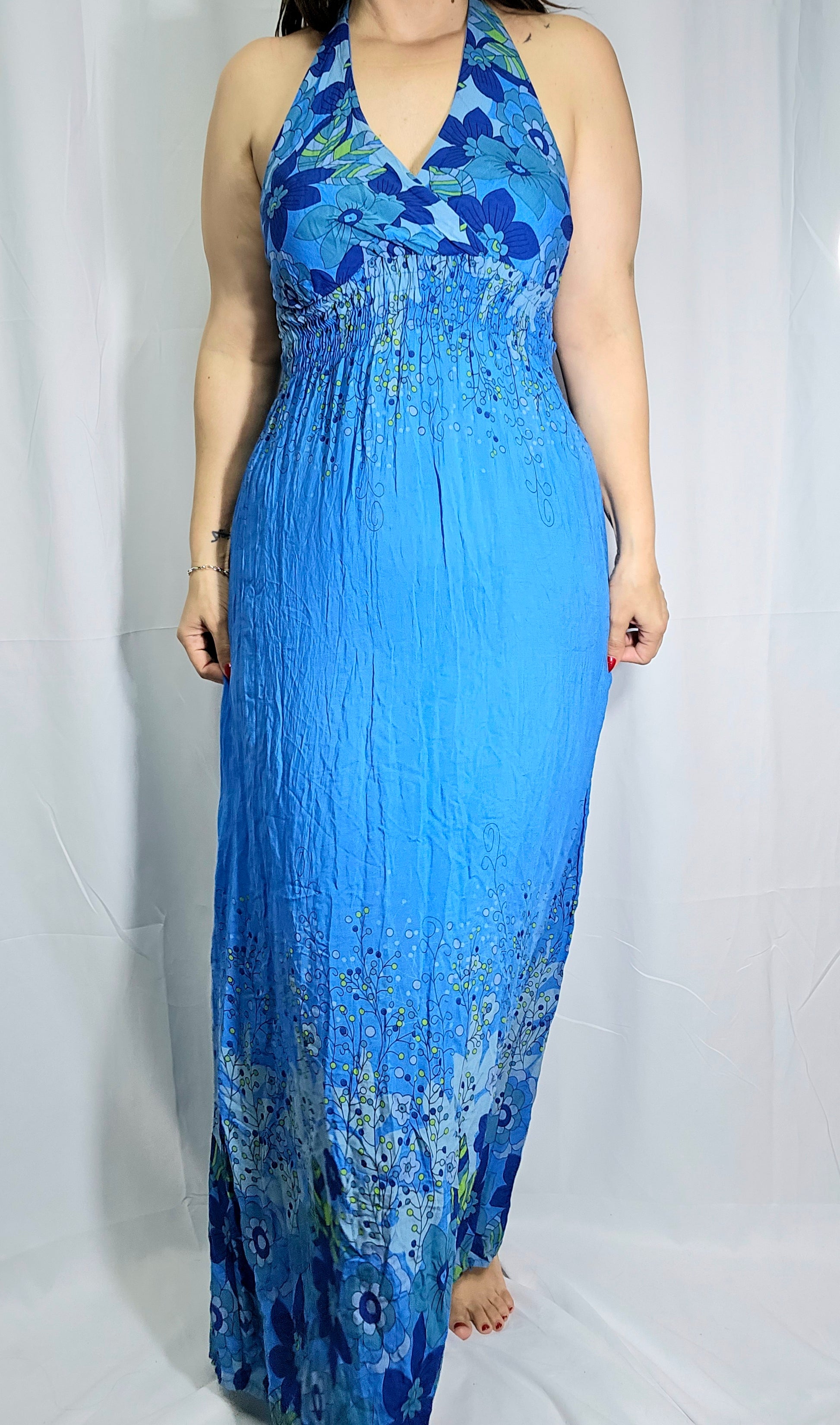 blue italian dres maxi dress in preloved condition for sale