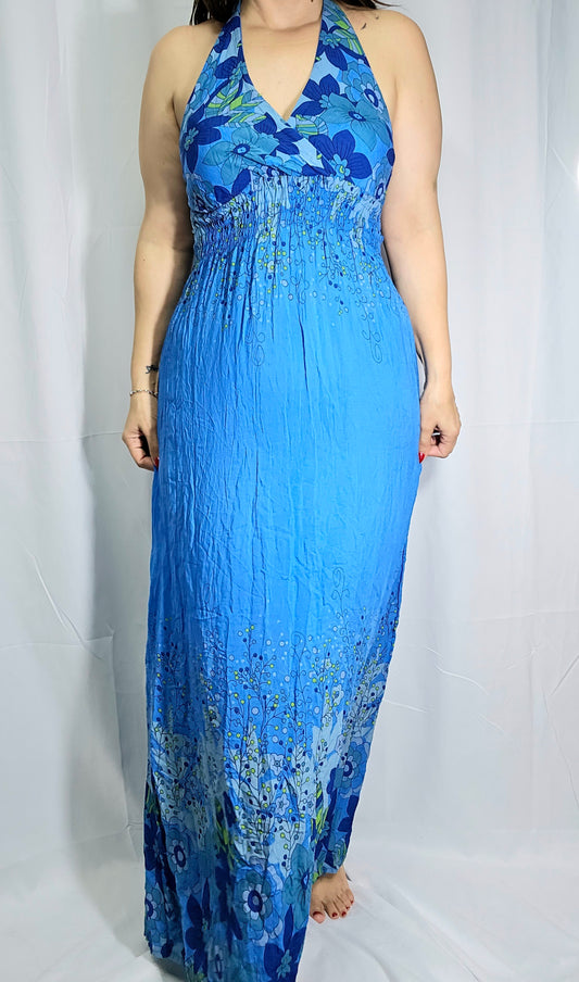 blue italian dres maxi dress in preloved condition for sale
