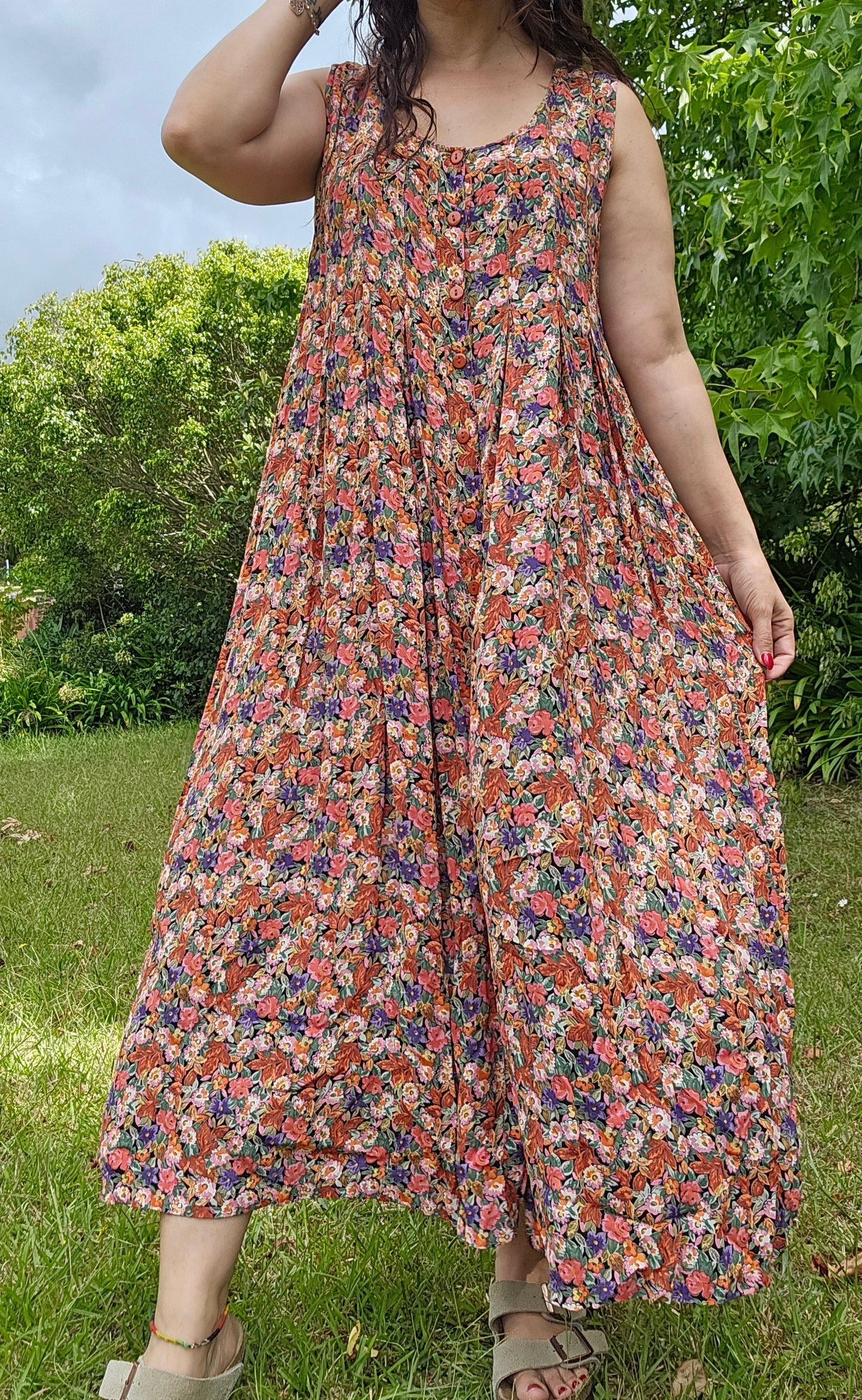 vintage floral button up dress