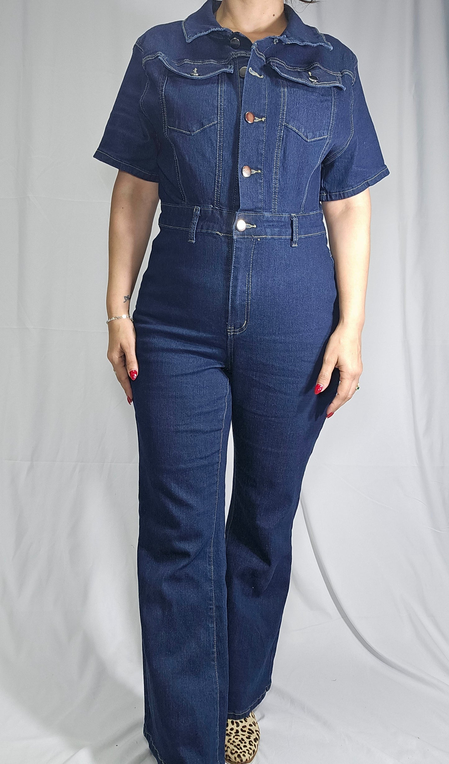 blue denim jumpsuit