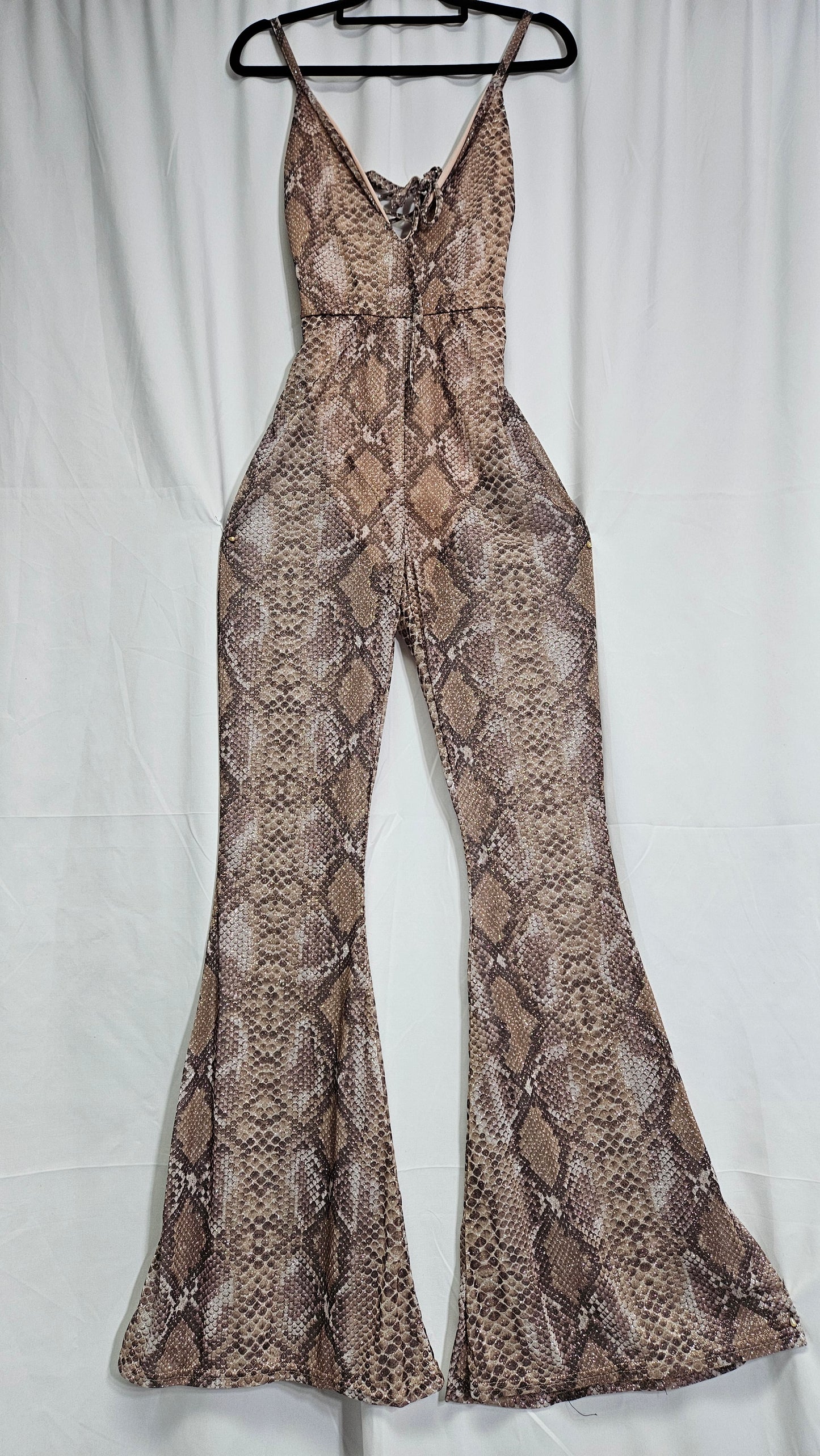 Sequin Sake Mesh Plunge Jumpsuit Preloved