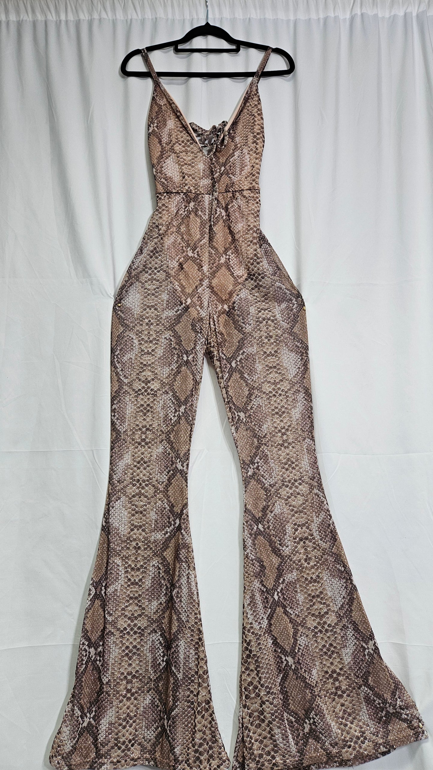 Sequin Sake Mesh Plunge Jumpsuit Preloved