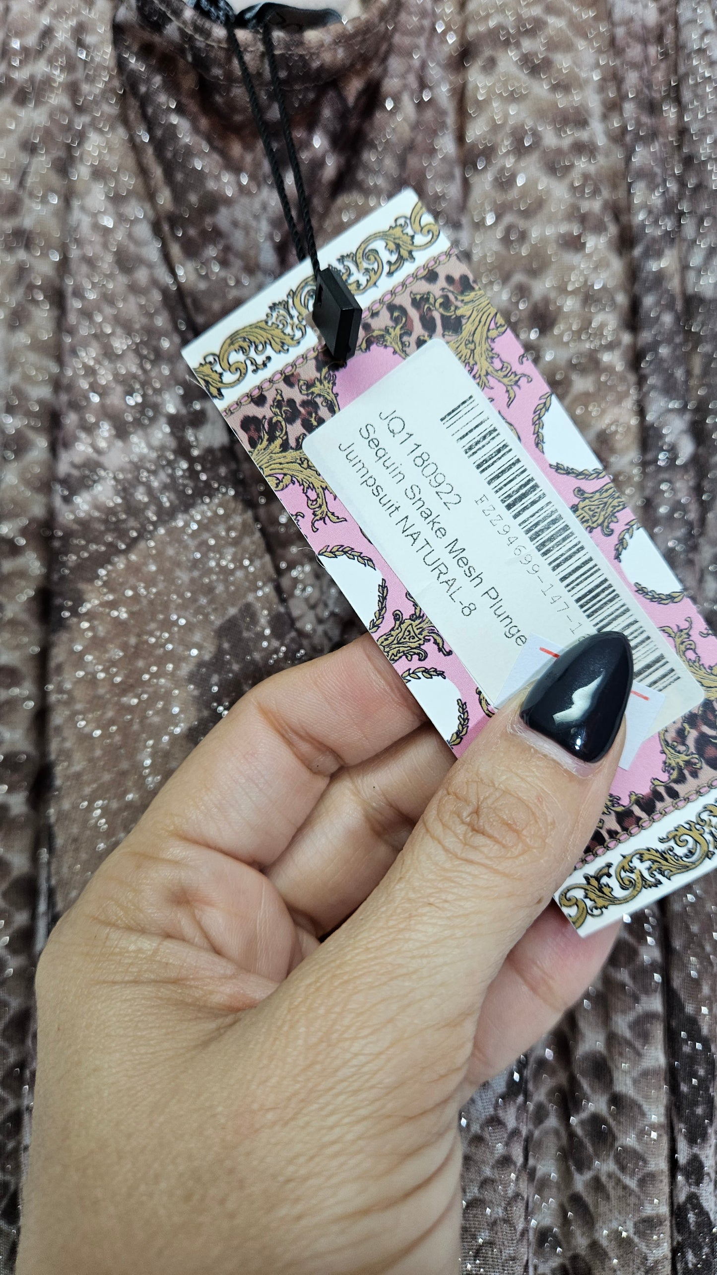 SEQUIN SNAKE MESH PLUNGE JUMPSUIT Preloved Jumpsuit size 8 in aukland