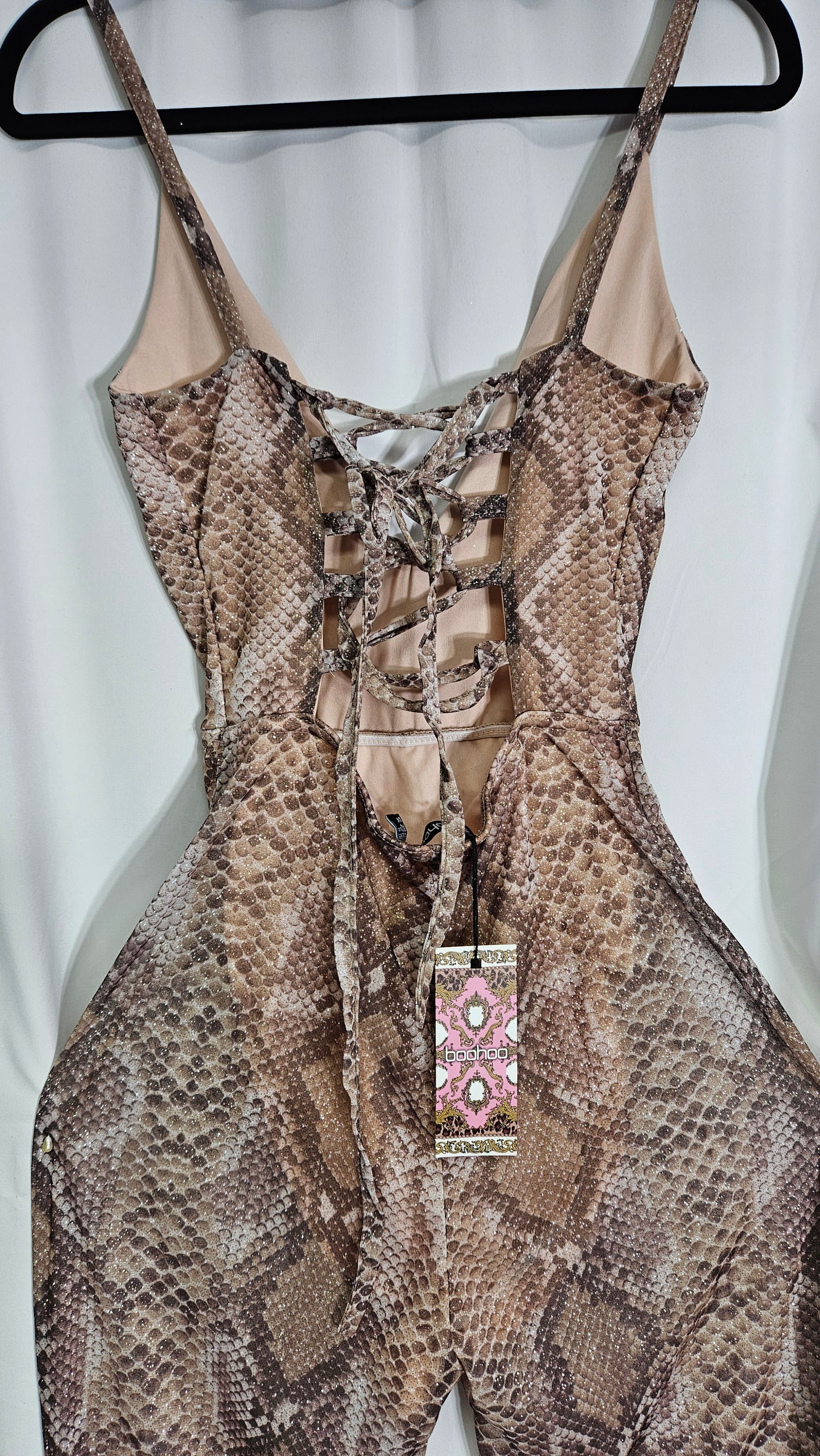 Sequin Sake Mesh Plunge Jumpsuit Preloved
