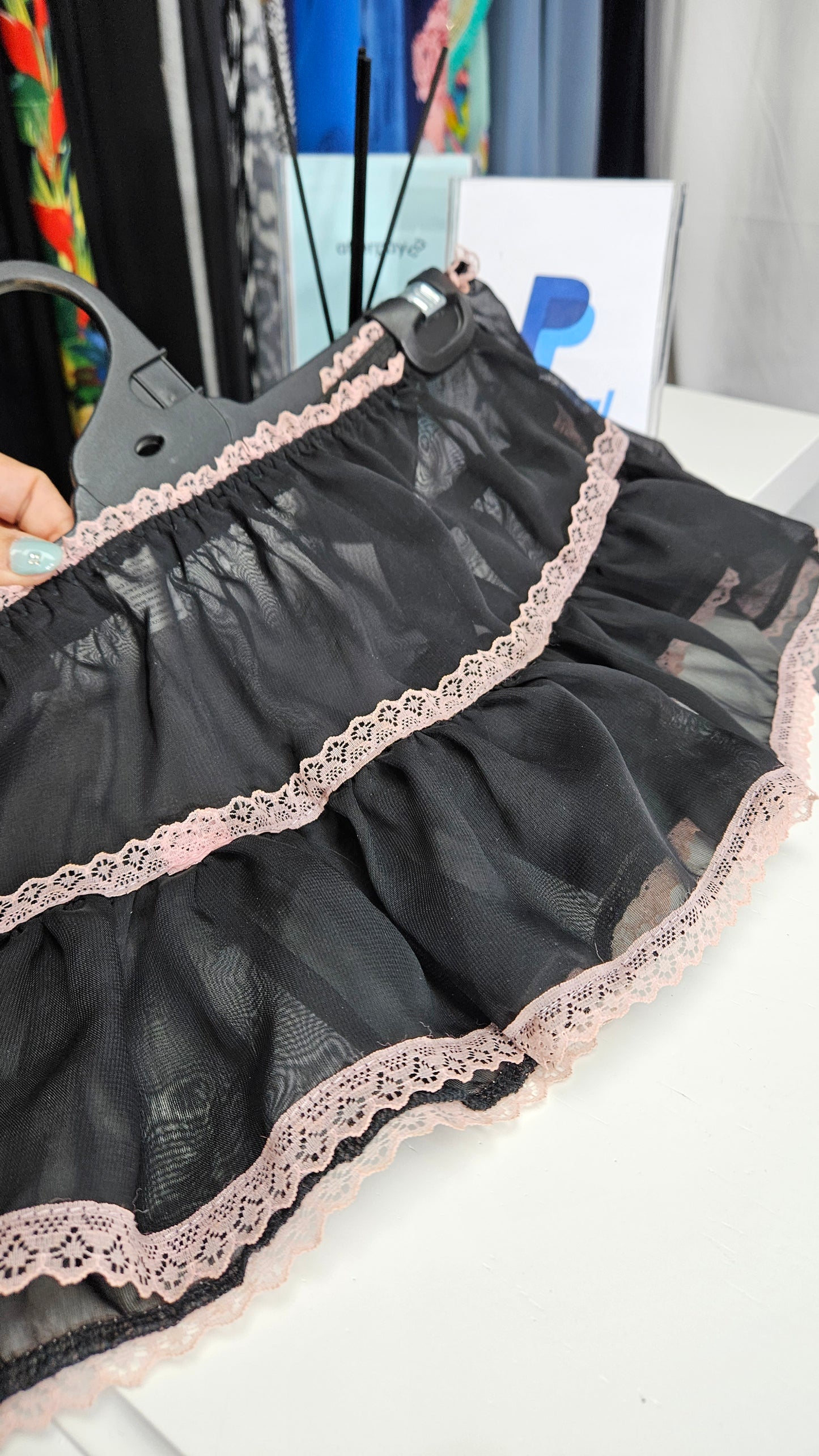 Black & Lingerie Sexy Skirt  with lace Bow Size 14 (vintage)