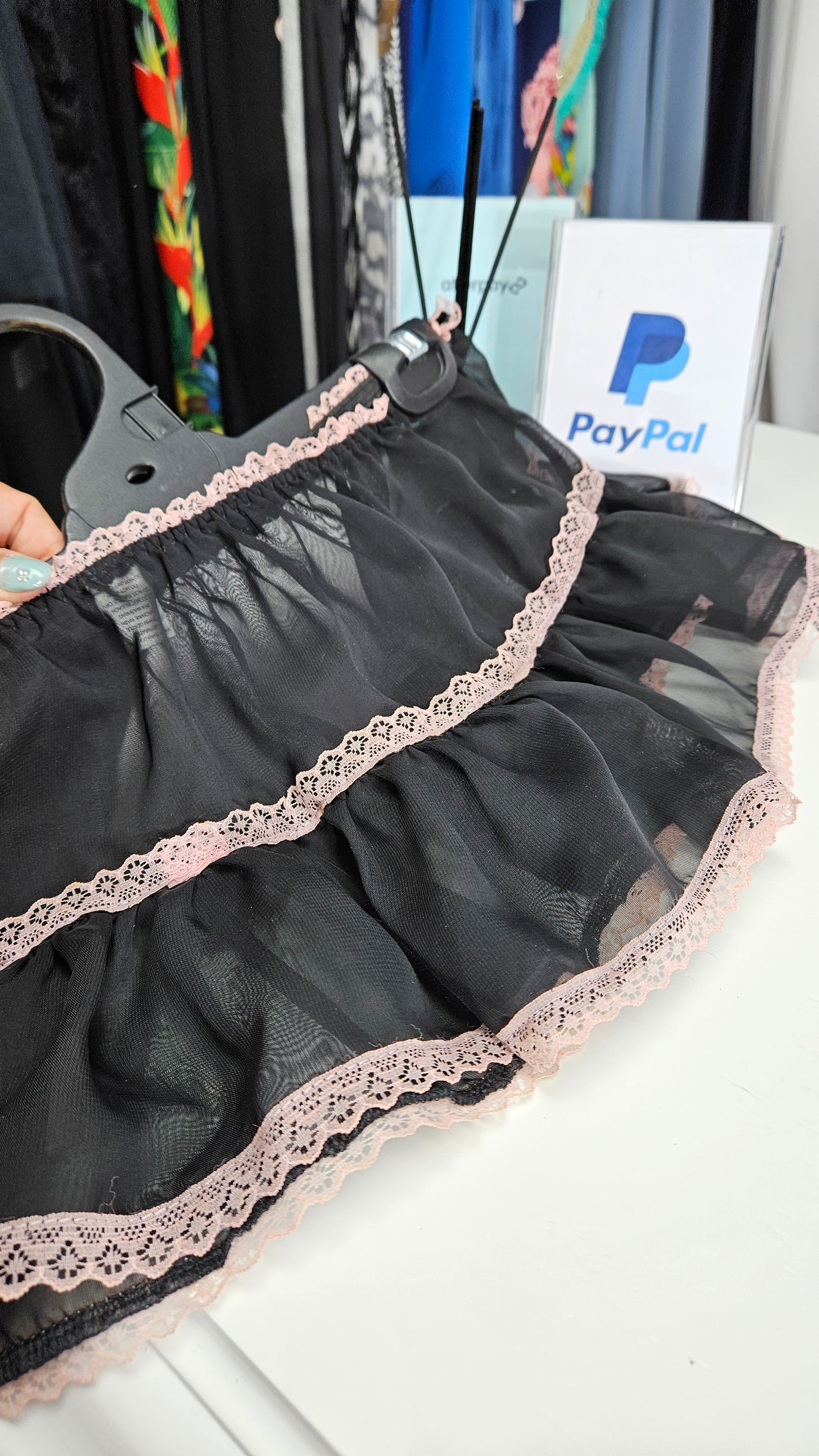Black & Lingerie Sexy Skirt  with lace Bow Size 14 (vintage)