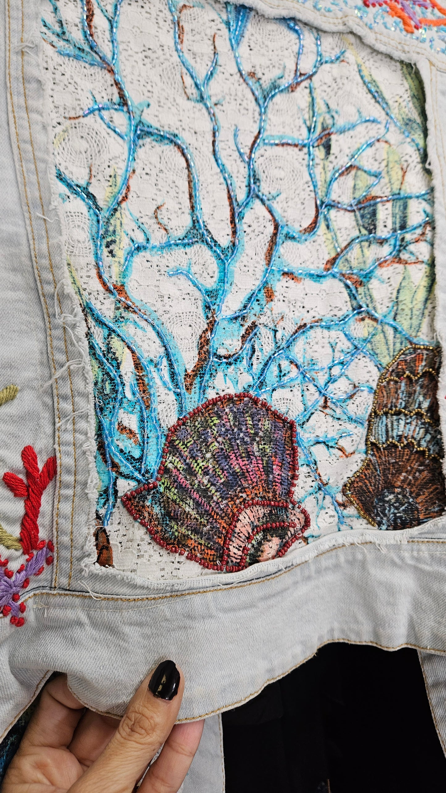 Unique Bohemian vintage Denim jacket with embroidery
