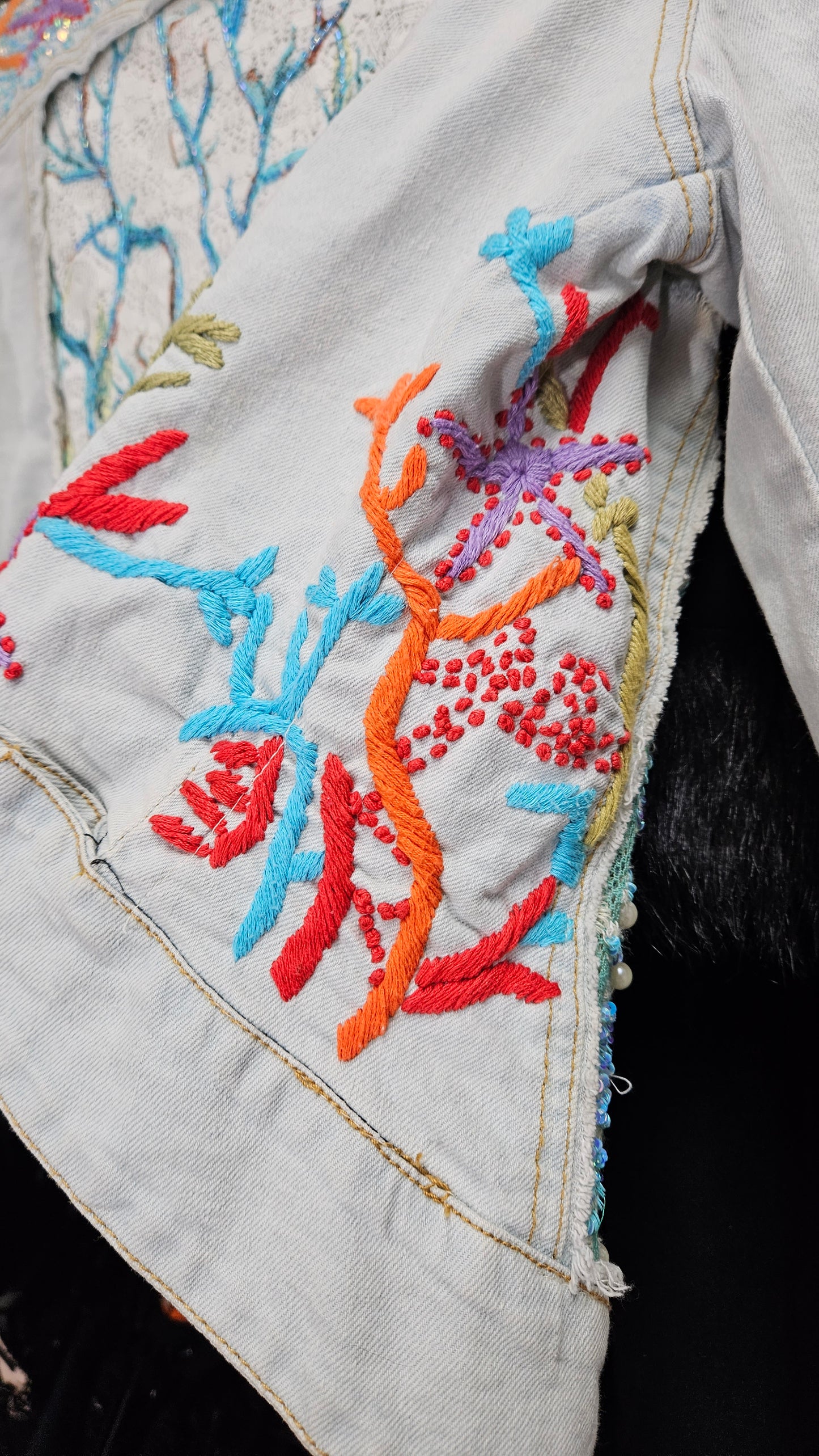 Unique Bohemian vintage Denim jacket with embroidery