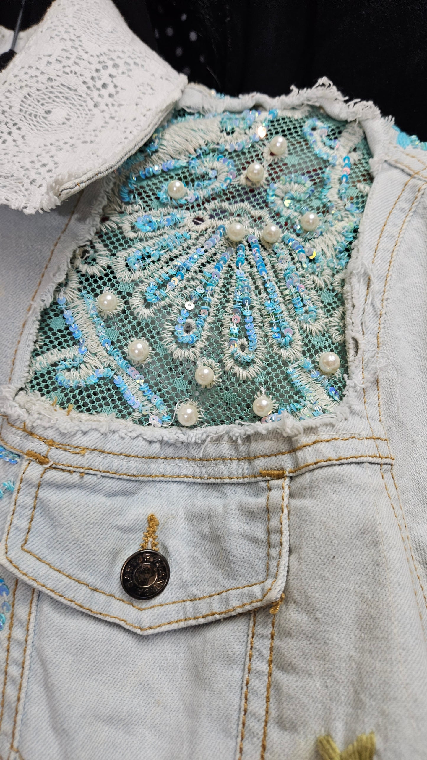 Unique Bohemian vintage Denim jacket with embroidery