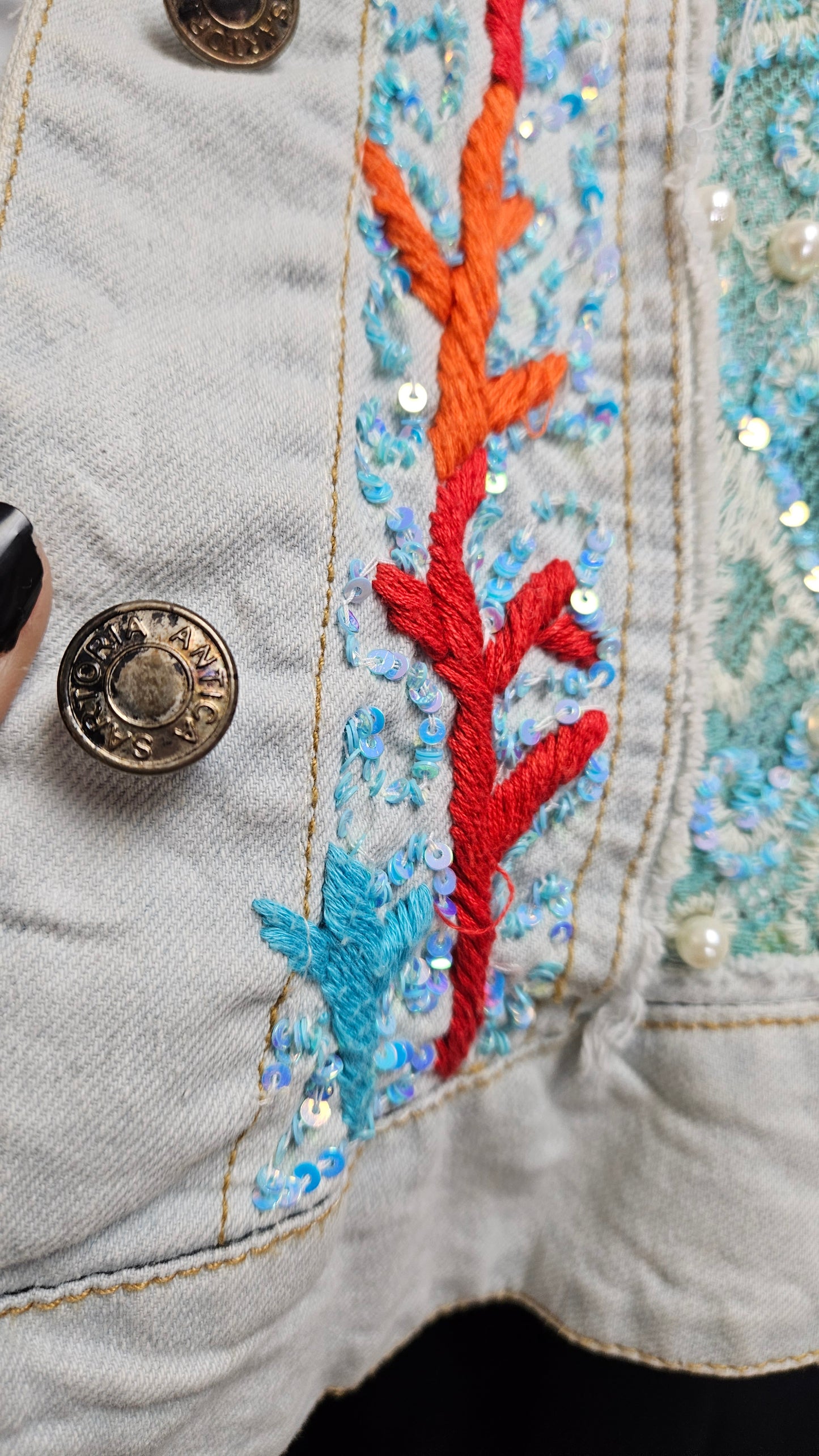 Unique Bohemian vintage Denim jacket with embroidery