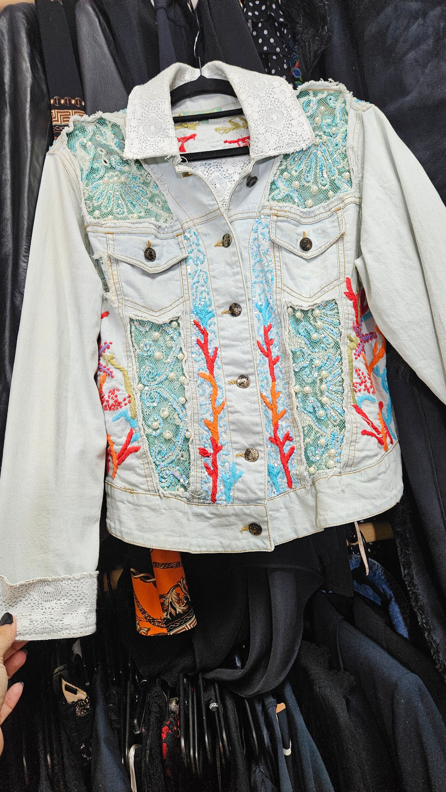 Unique Bohemian vintage Denim jacket with embroidery