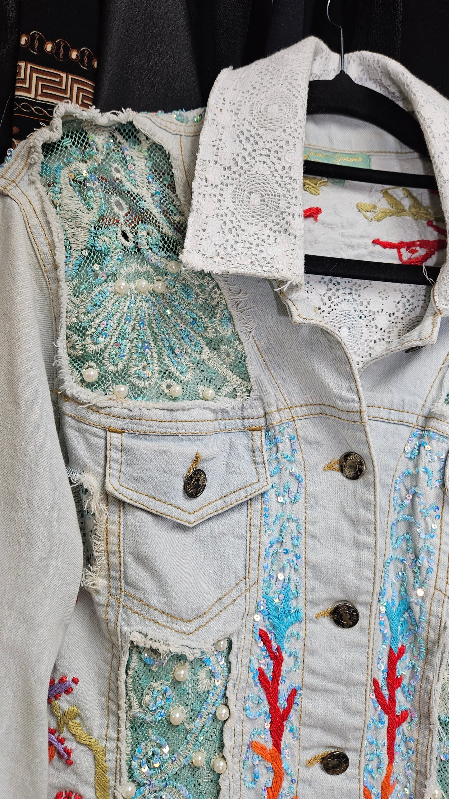 Unique Bohemian vintage Denim jacket with embroidery