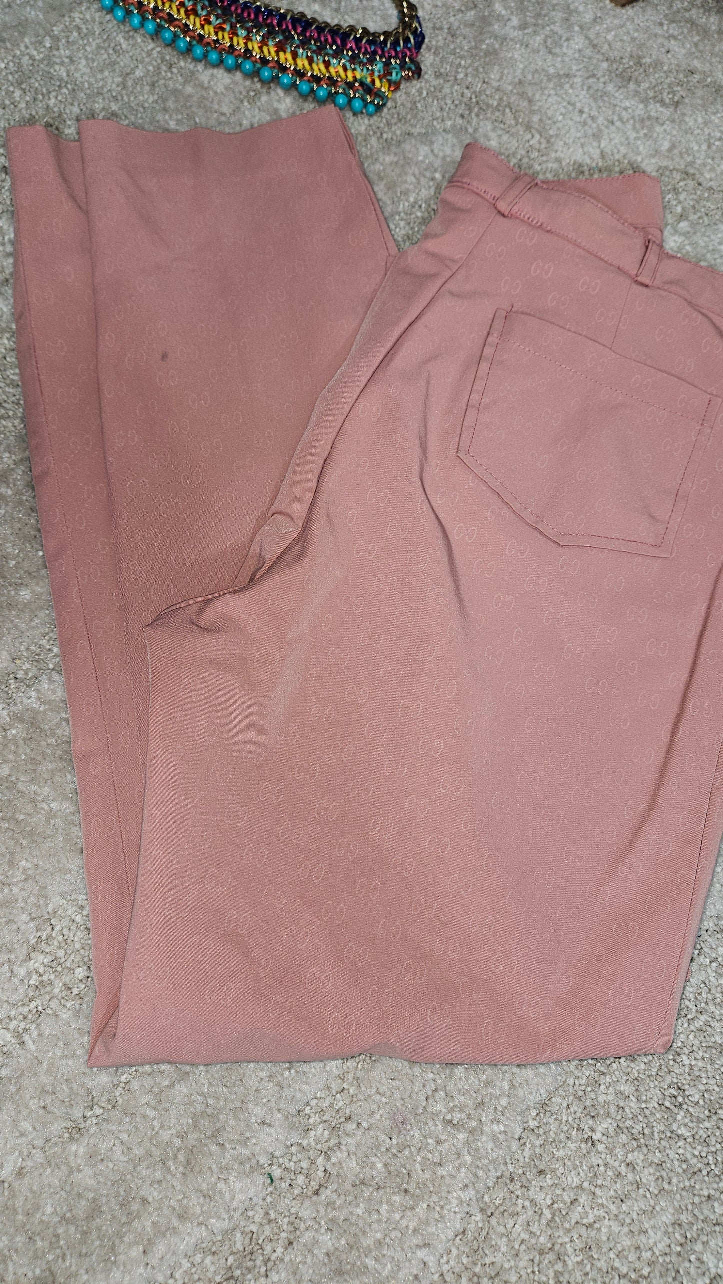 Pink straight trousers - pants with Gucci logo inspired