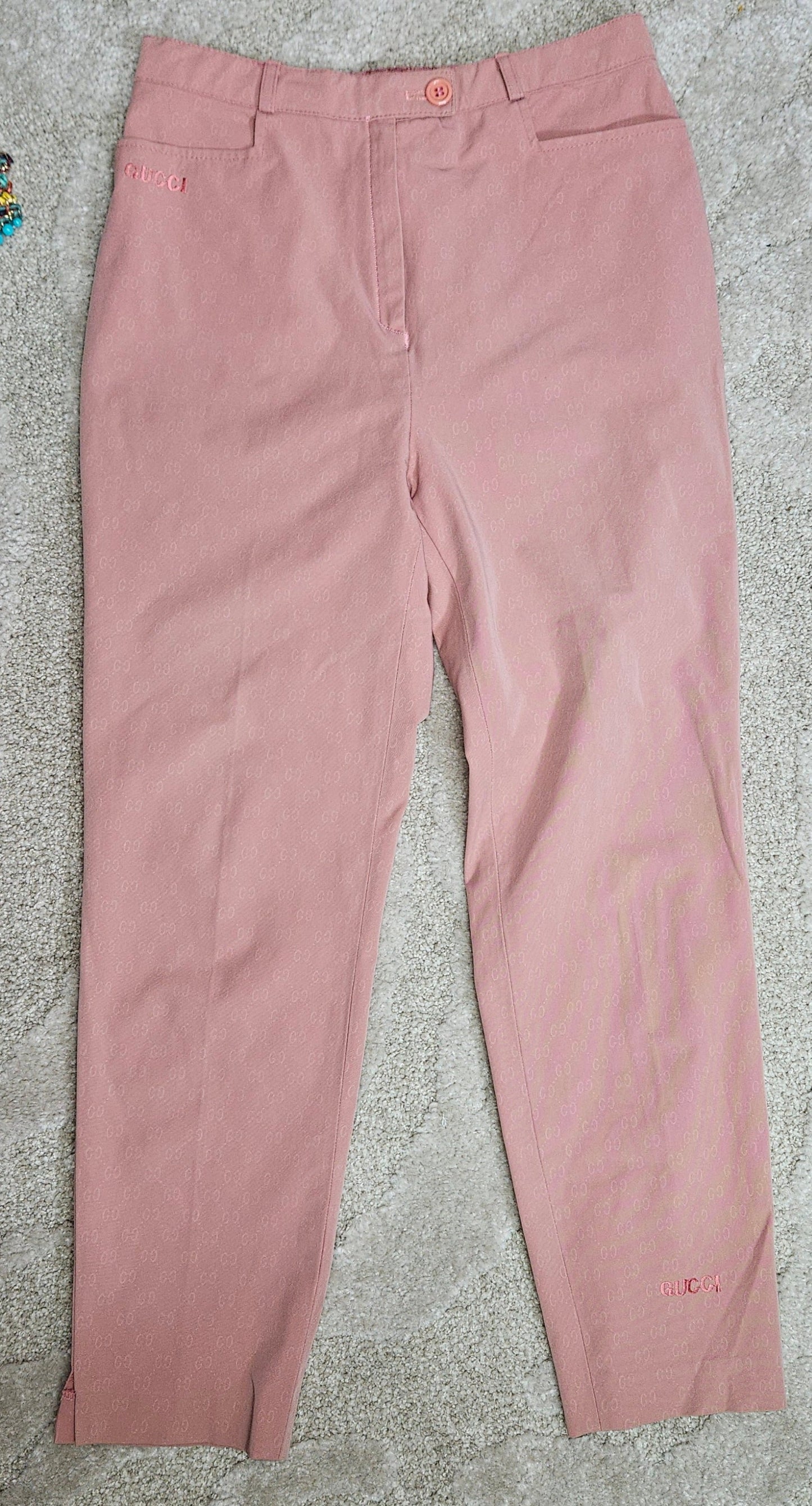 Pink straight trousers - pants with Gucci logo inspired