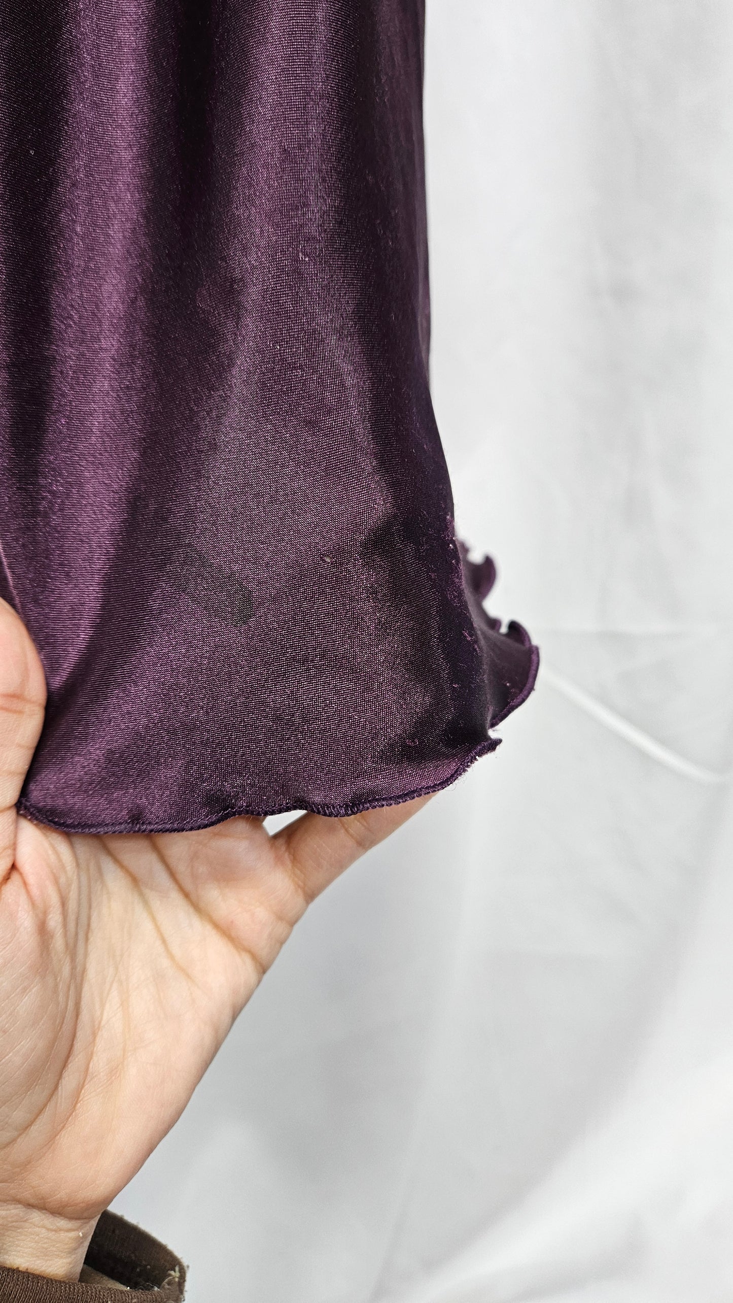 Vintage-Style Plum Satin Lace Slip Dress – Size 12 Approx.