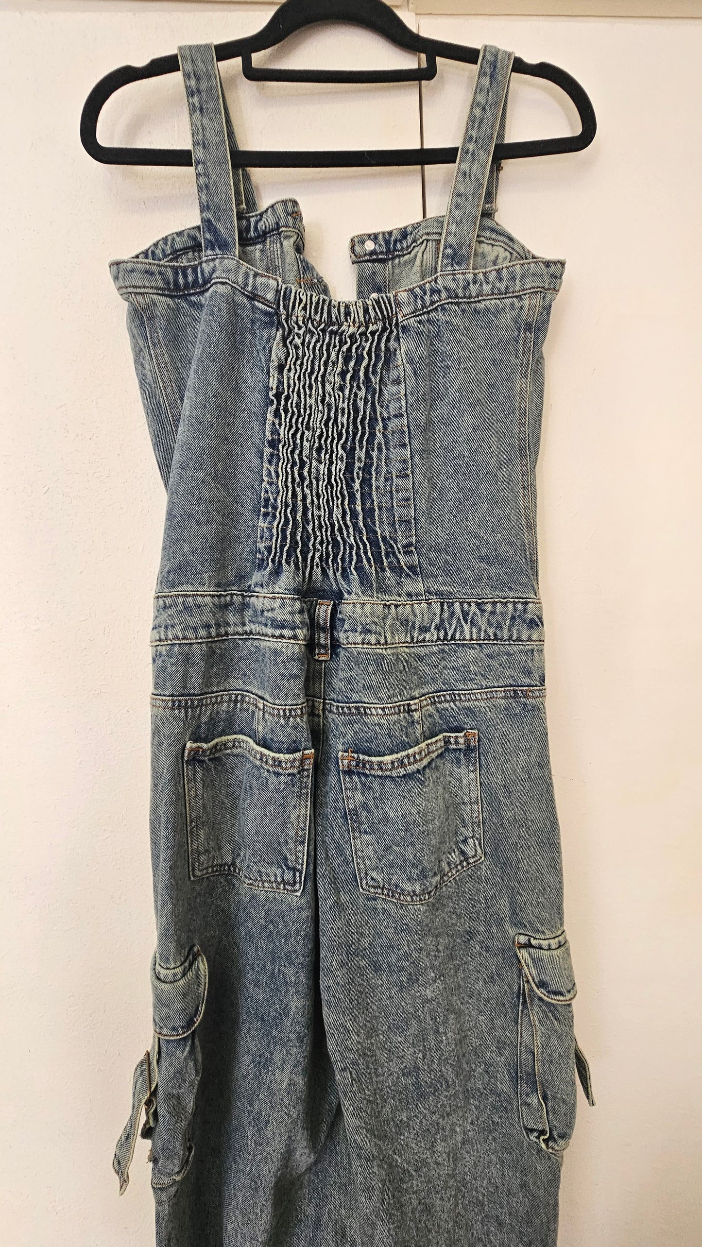 Unique Colombian Wide Leg Denim Jumpsuit Cargo style