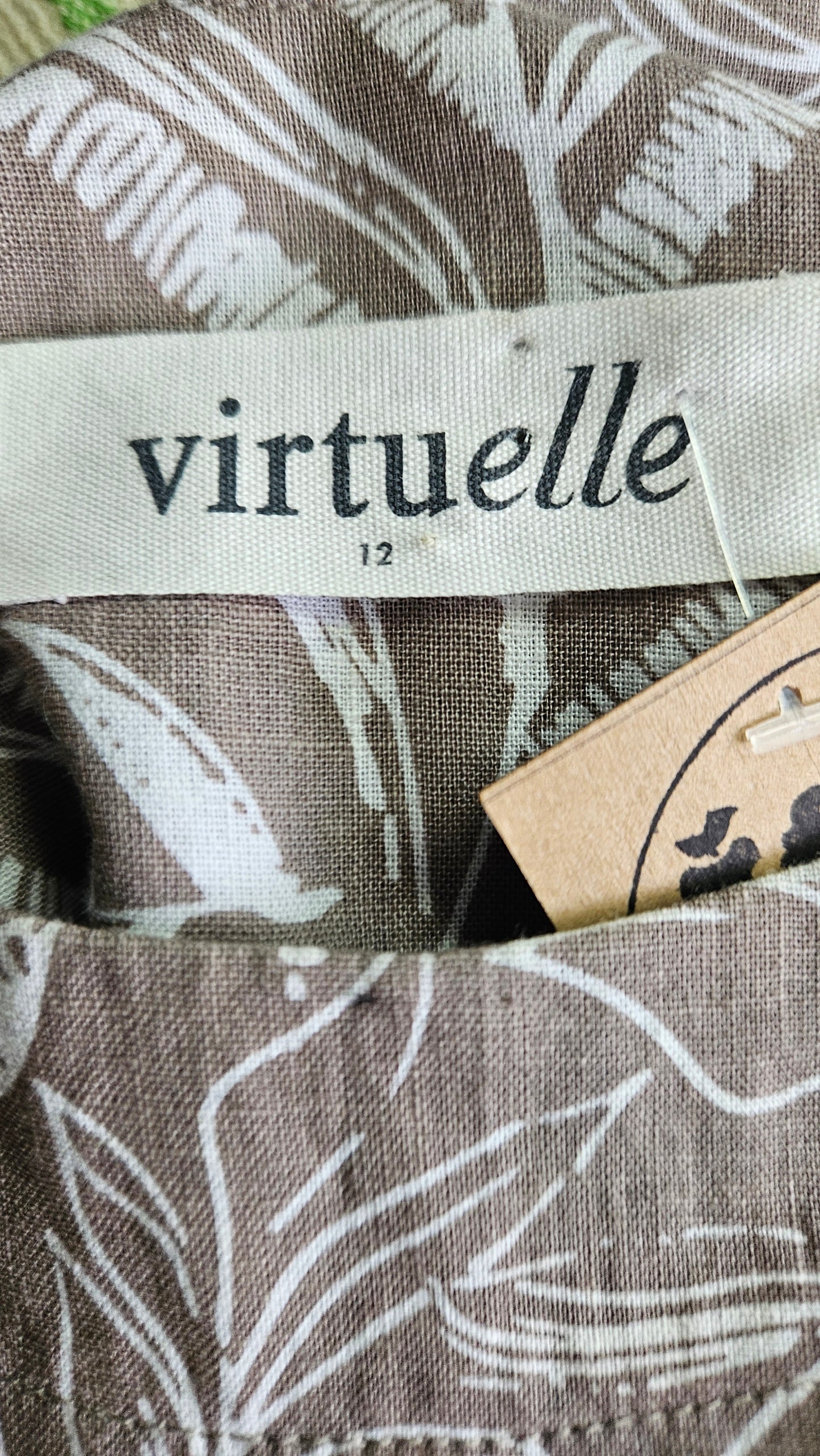 VIRTUELLE ts TAKING SHAPE  Dress Top Tunic  Sz 12 /  Leaf Linen/Cotton Top