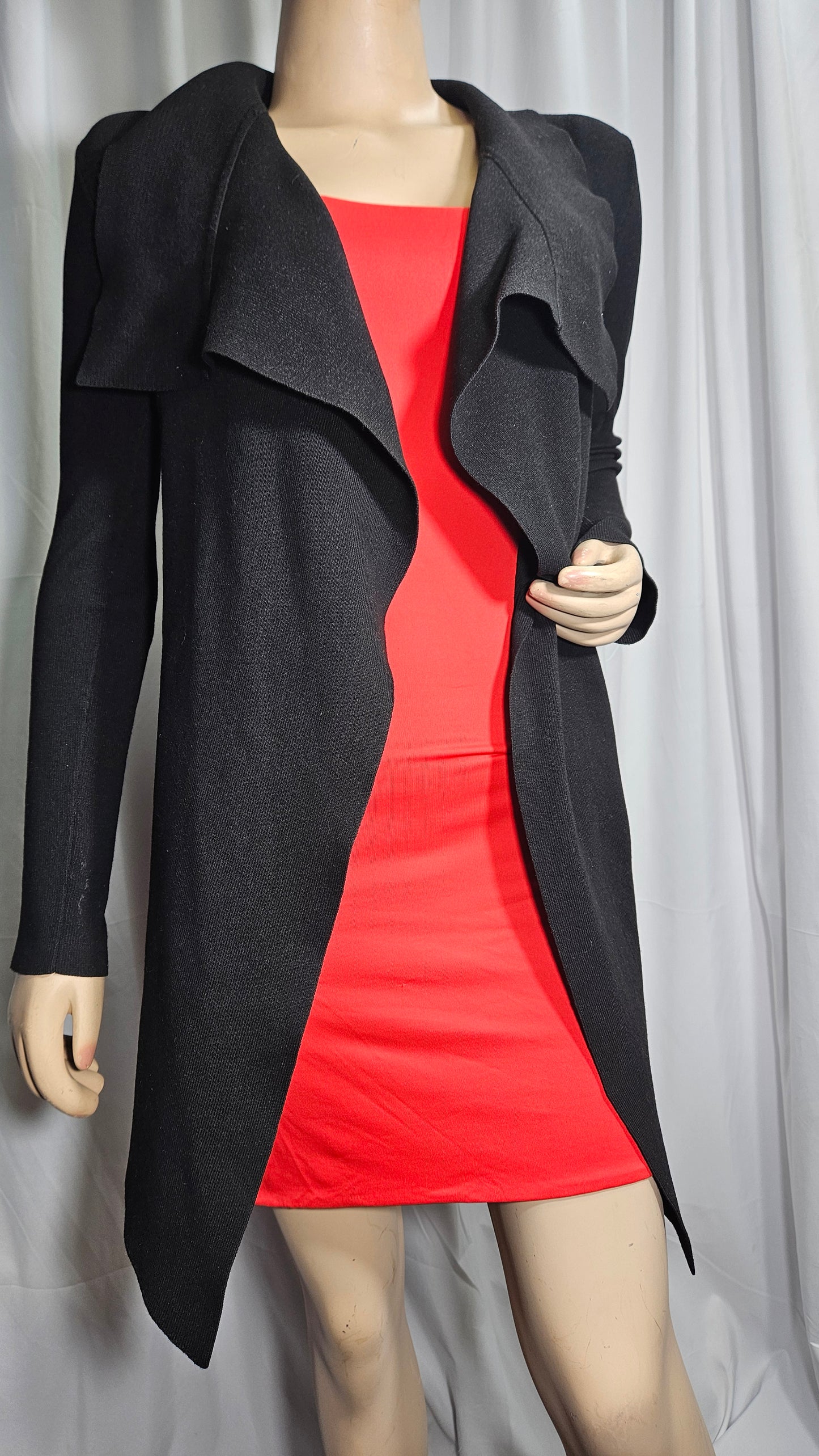 Belted black Coat - Cardi style Size Small