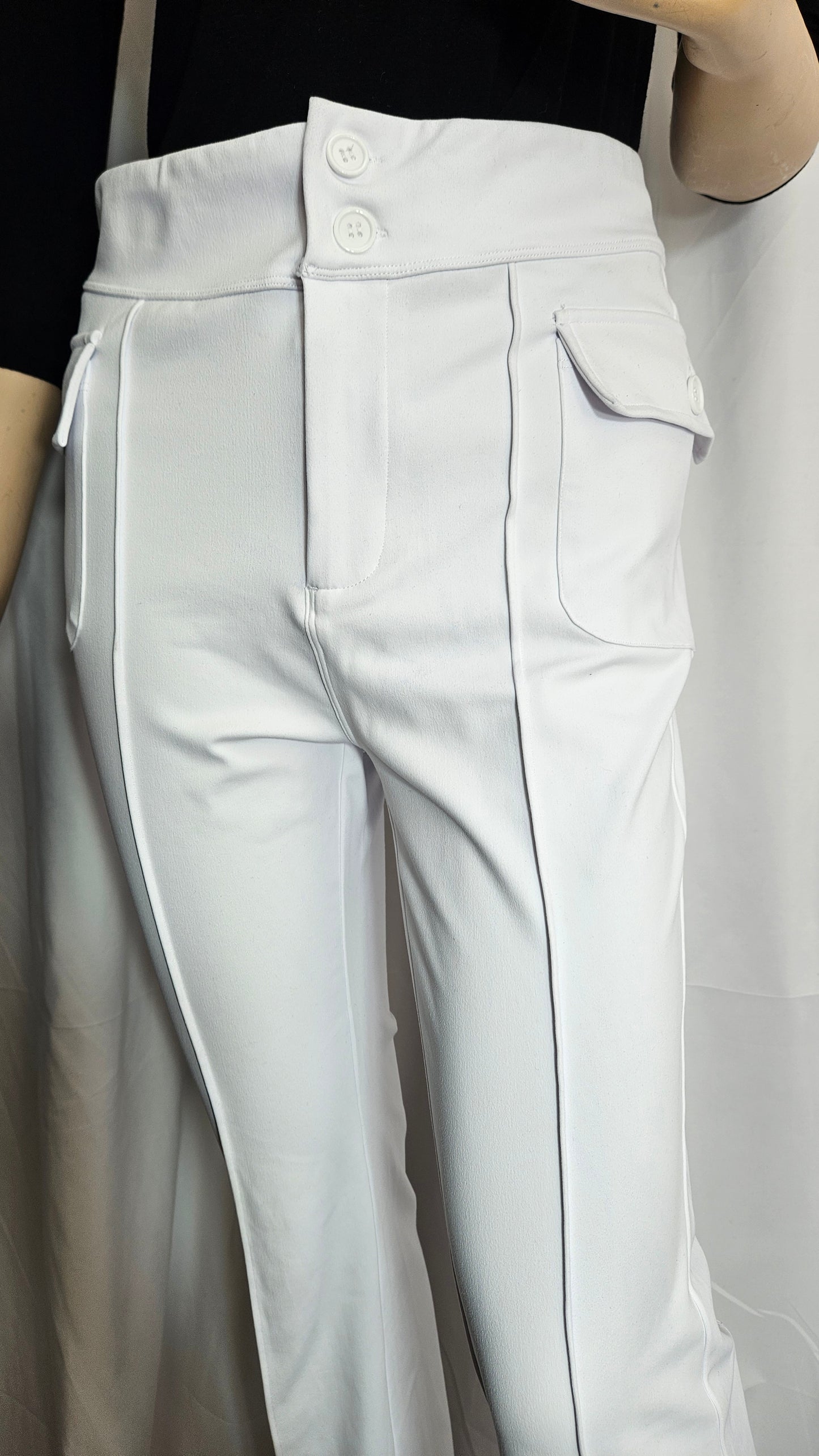 Flared stretch high waist white pants - Retro trousers