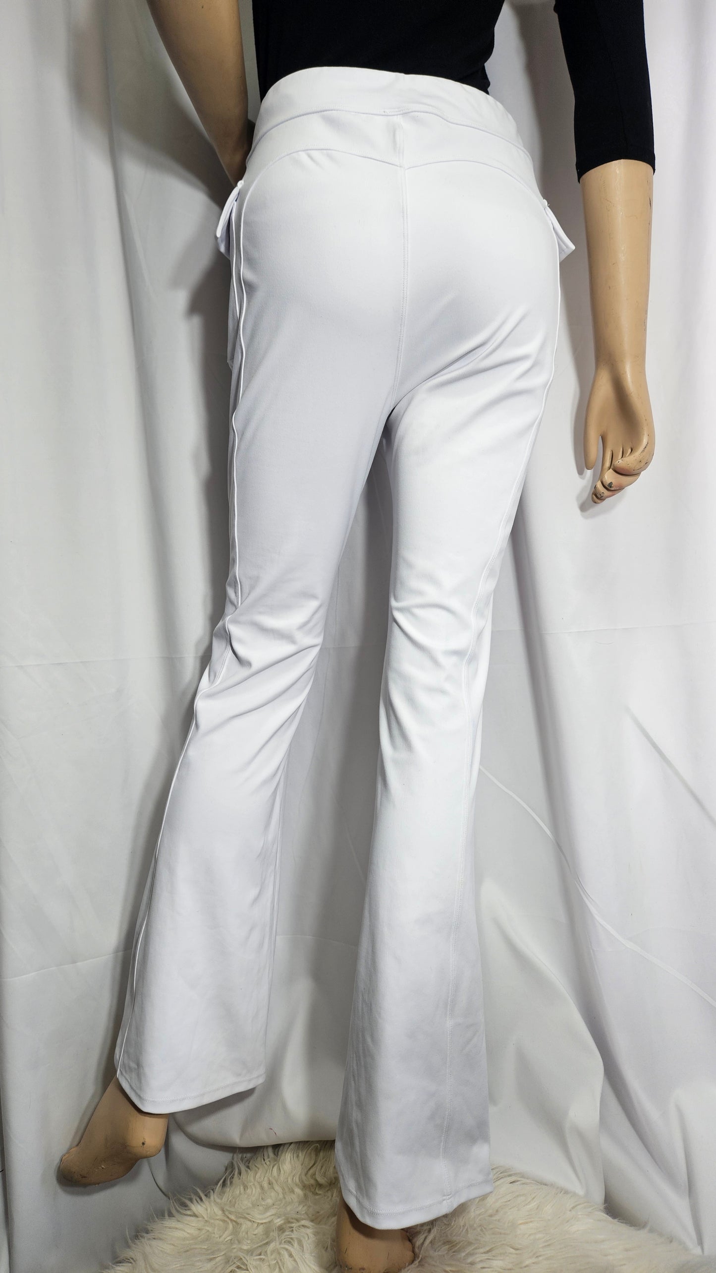 Flared stretch high waist white pants - Retro trousers