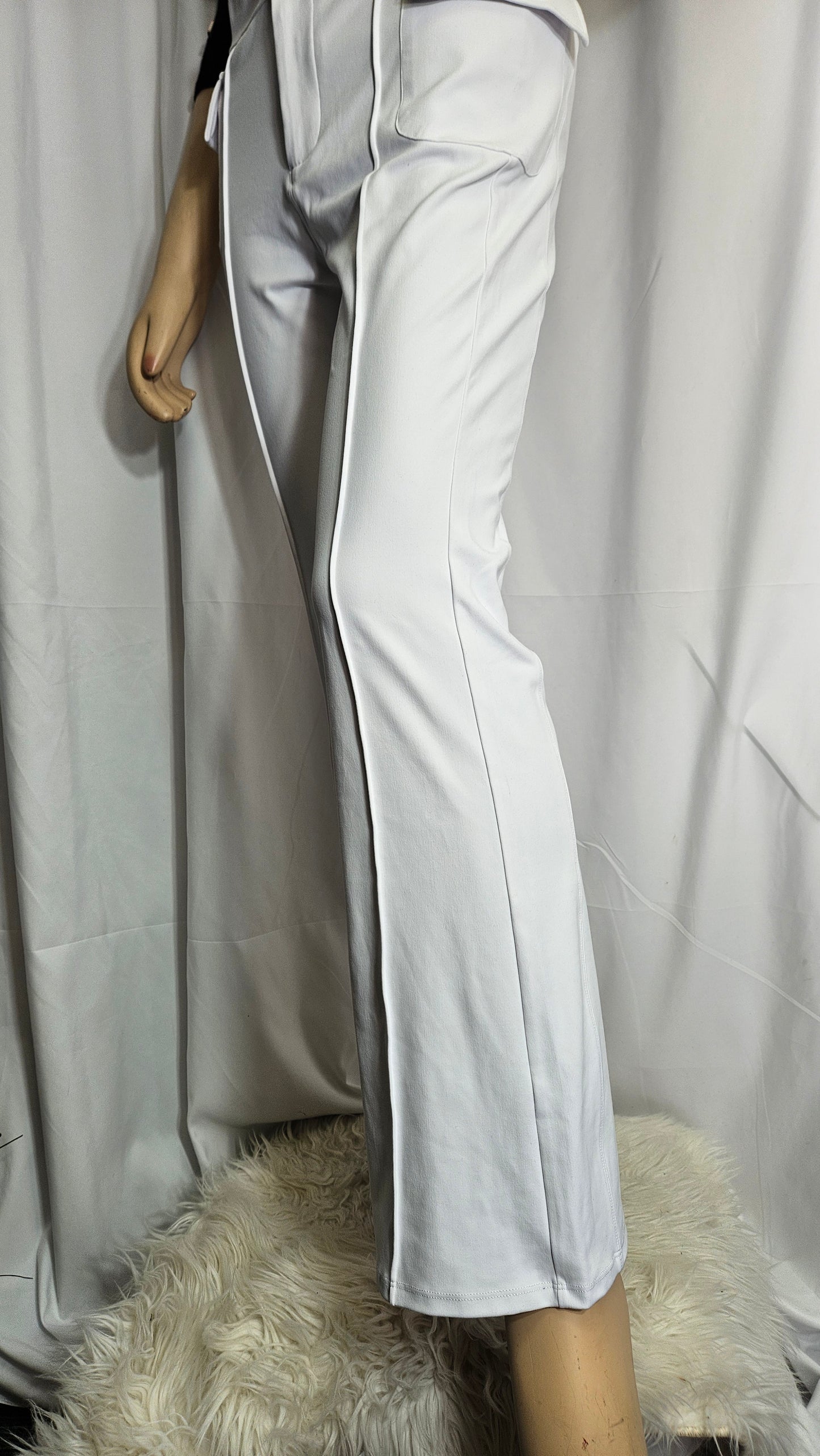 Flared stretch high waist white pants - Retro trousers