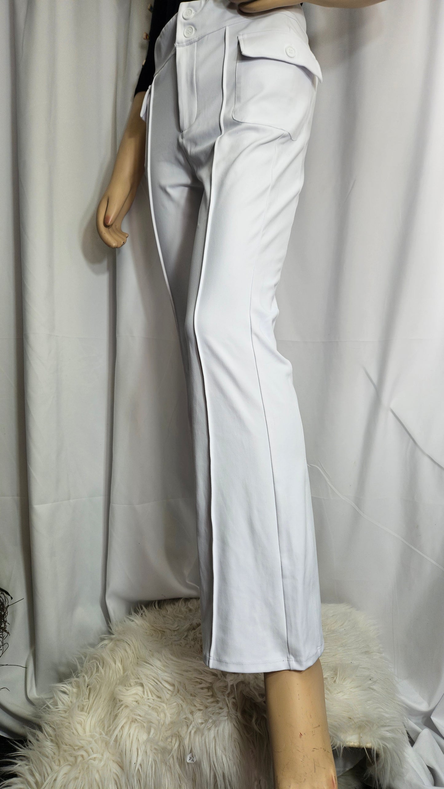 Flared stretch high waist white pants - Retro trousers