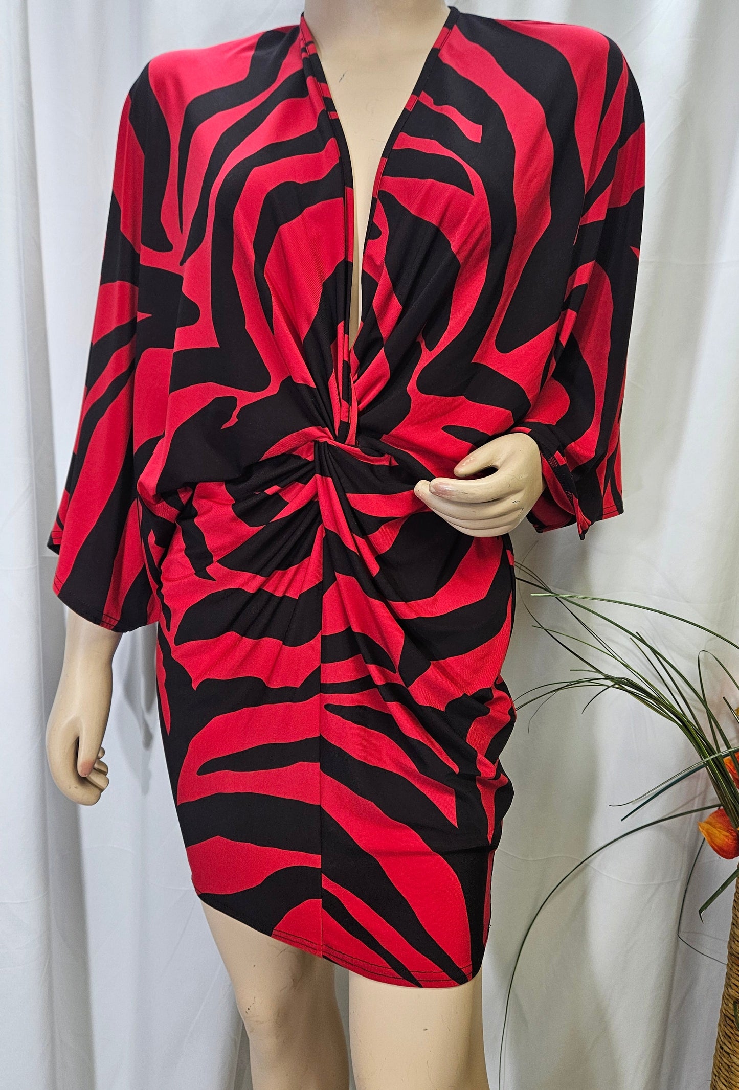 `Flounce London’ Red & Black Animal Print Dress- Preloved wrap Dress Size 8