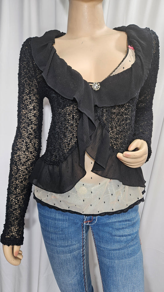 Lace top - Black top with ruffled see-throgh hem