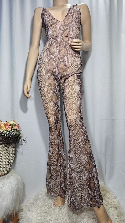 Sequin Sake Mesh Plunge Jumpsuit  Preloved