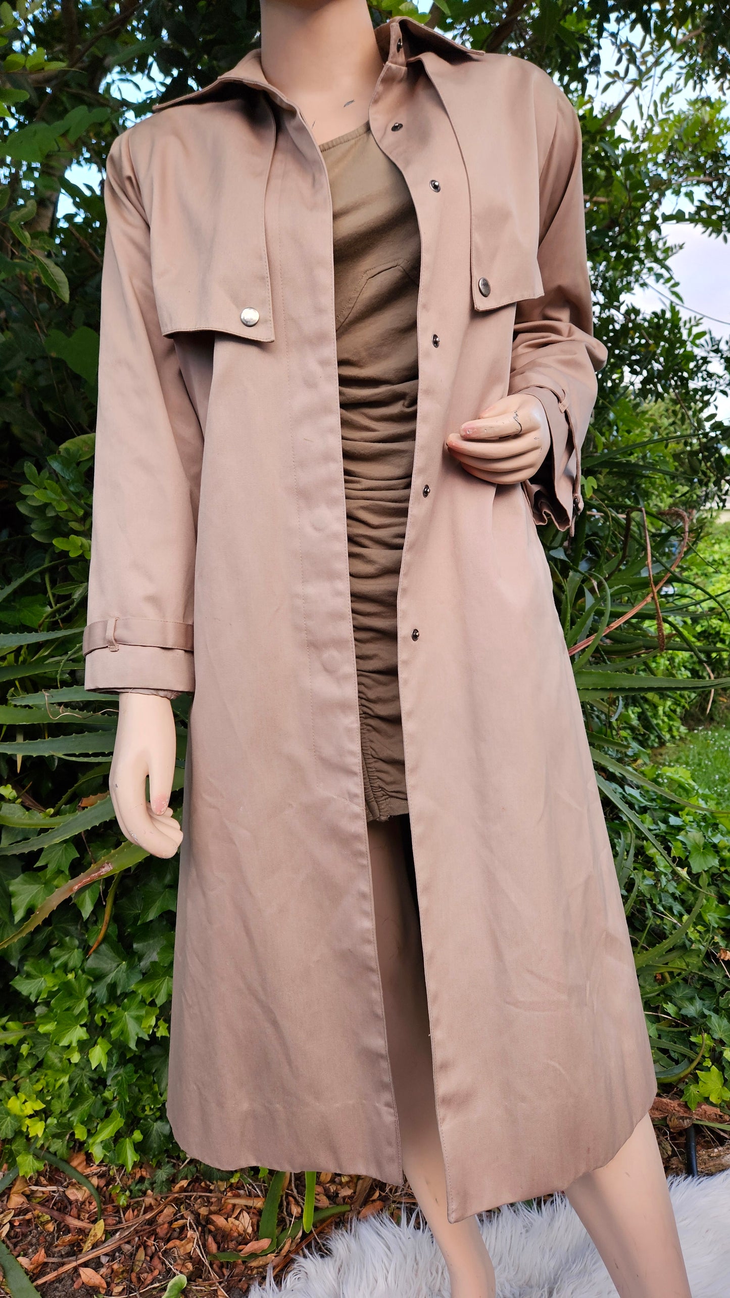 Preloved Trench Coat - Beige Vintage Trench Long Coat Size 8