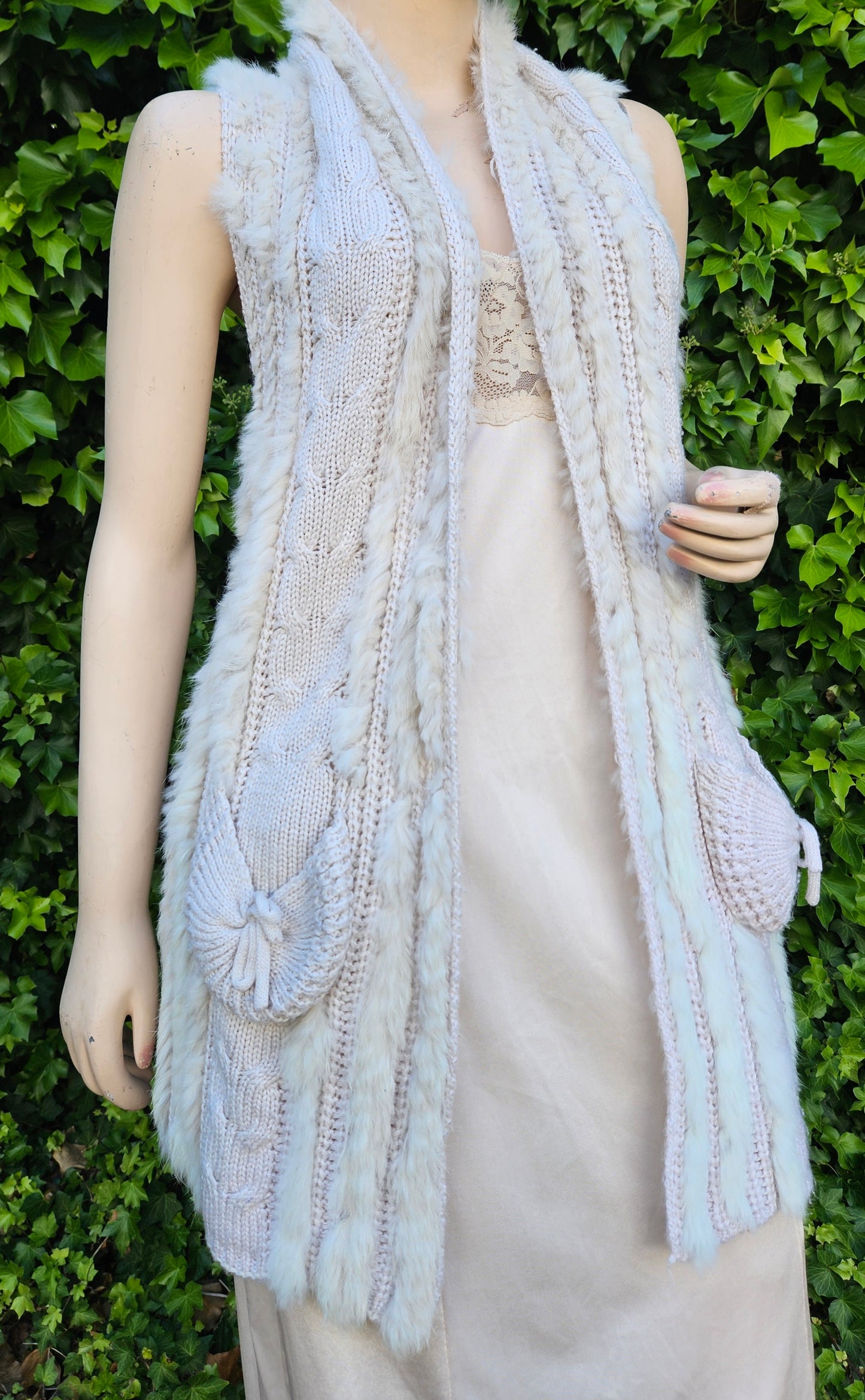 Beige bohemian Crochet vest Womens Crochet Knit
